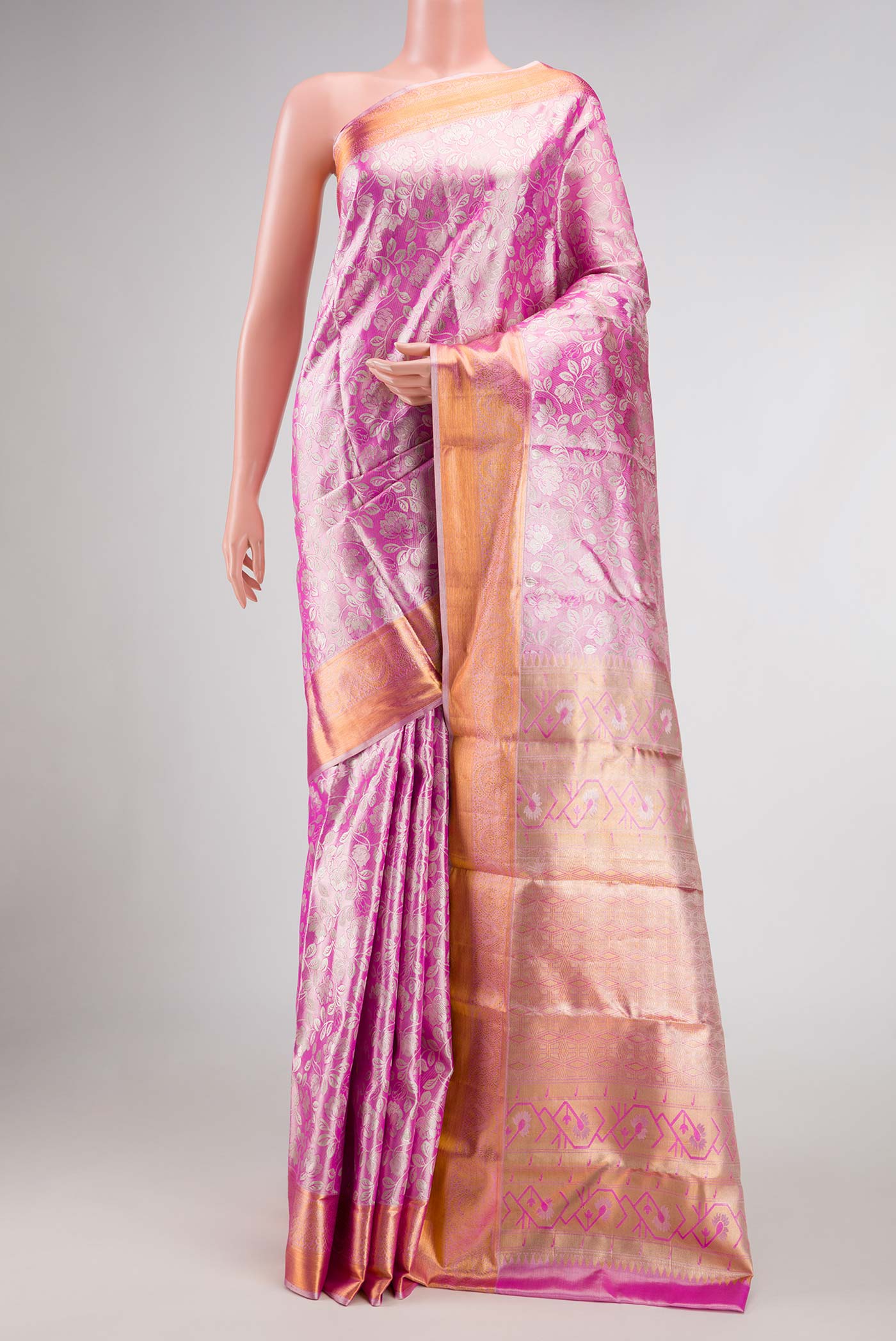 Pink Dual Tone Kanchipuram Tissue Silk Saree