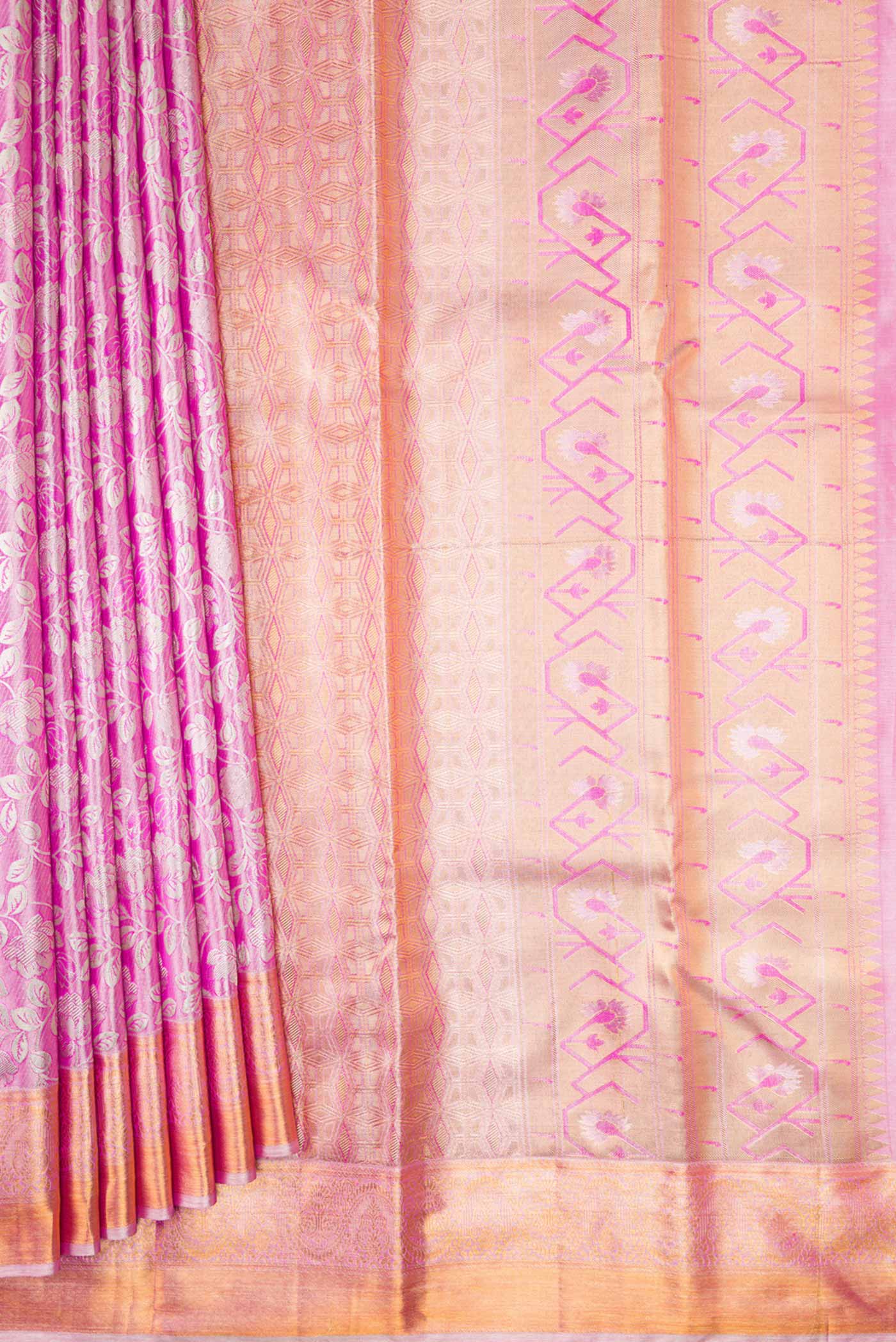 Pink Dual Tone Kanchipuram Tissue Silk Saree - Image 4