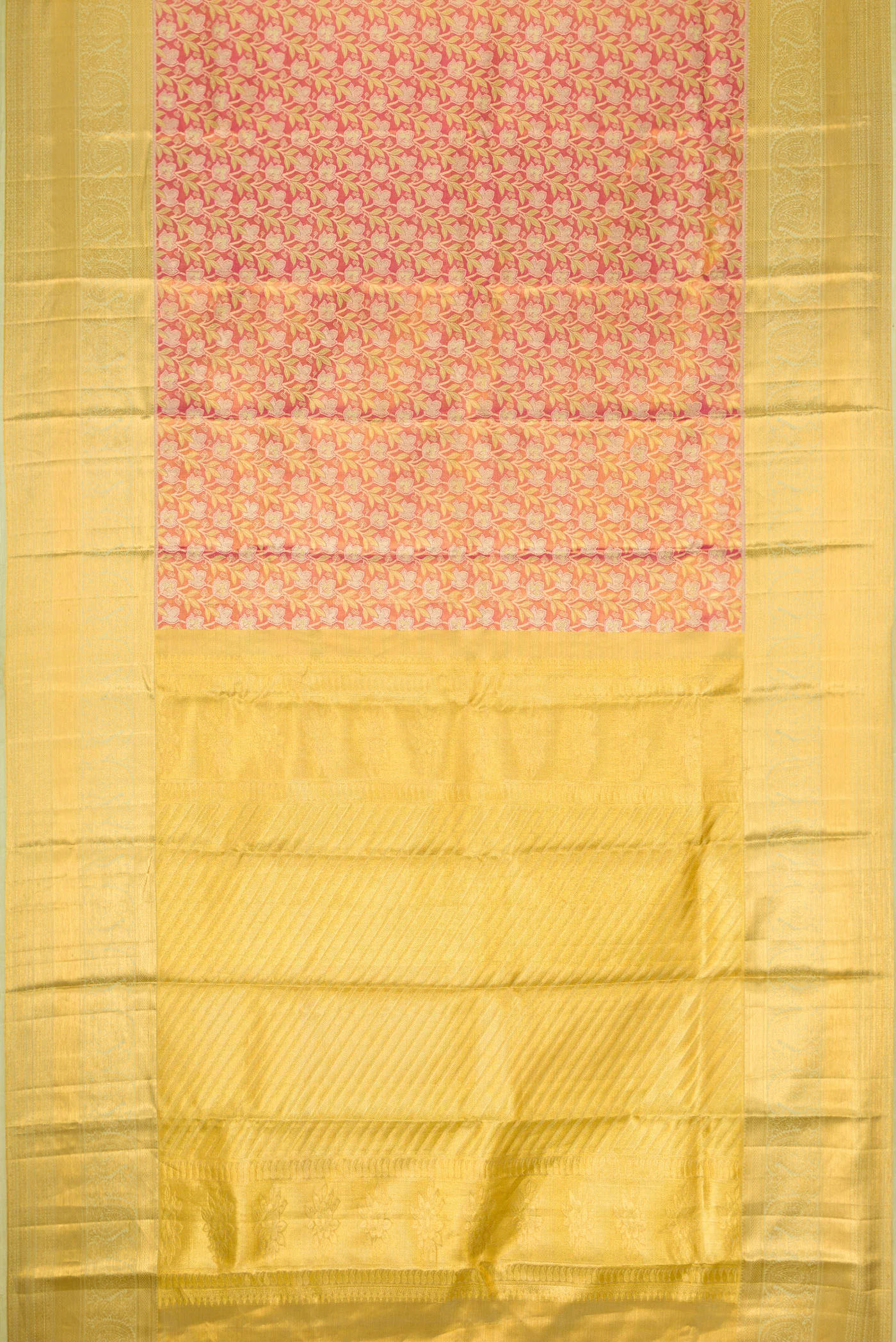 Pink with Gold Color Kanchipuram Tissue Silk Saree - Image 6
