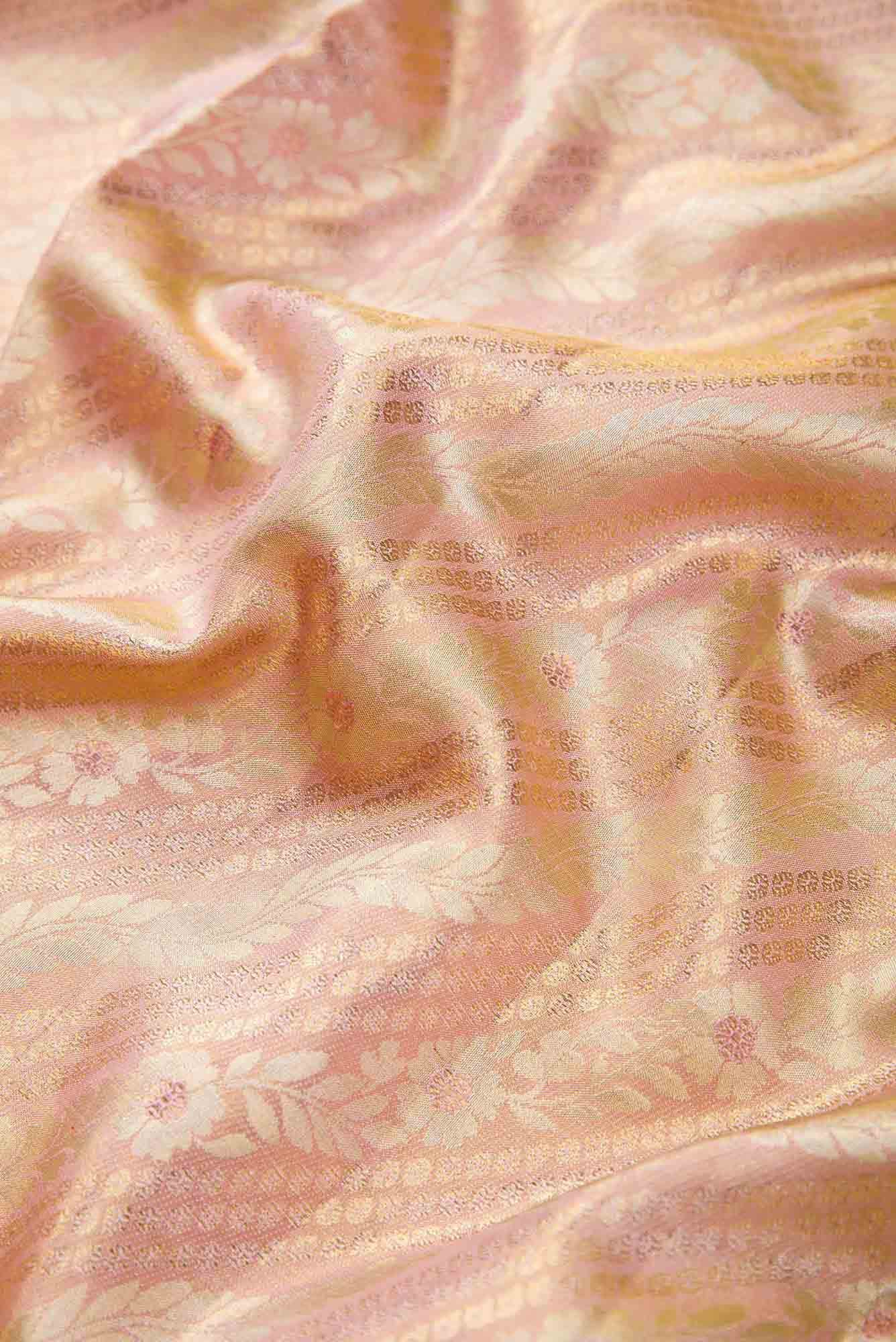 Rose Gold Dual Tone Kanjivaram Tissue Silk Saree - Image 3