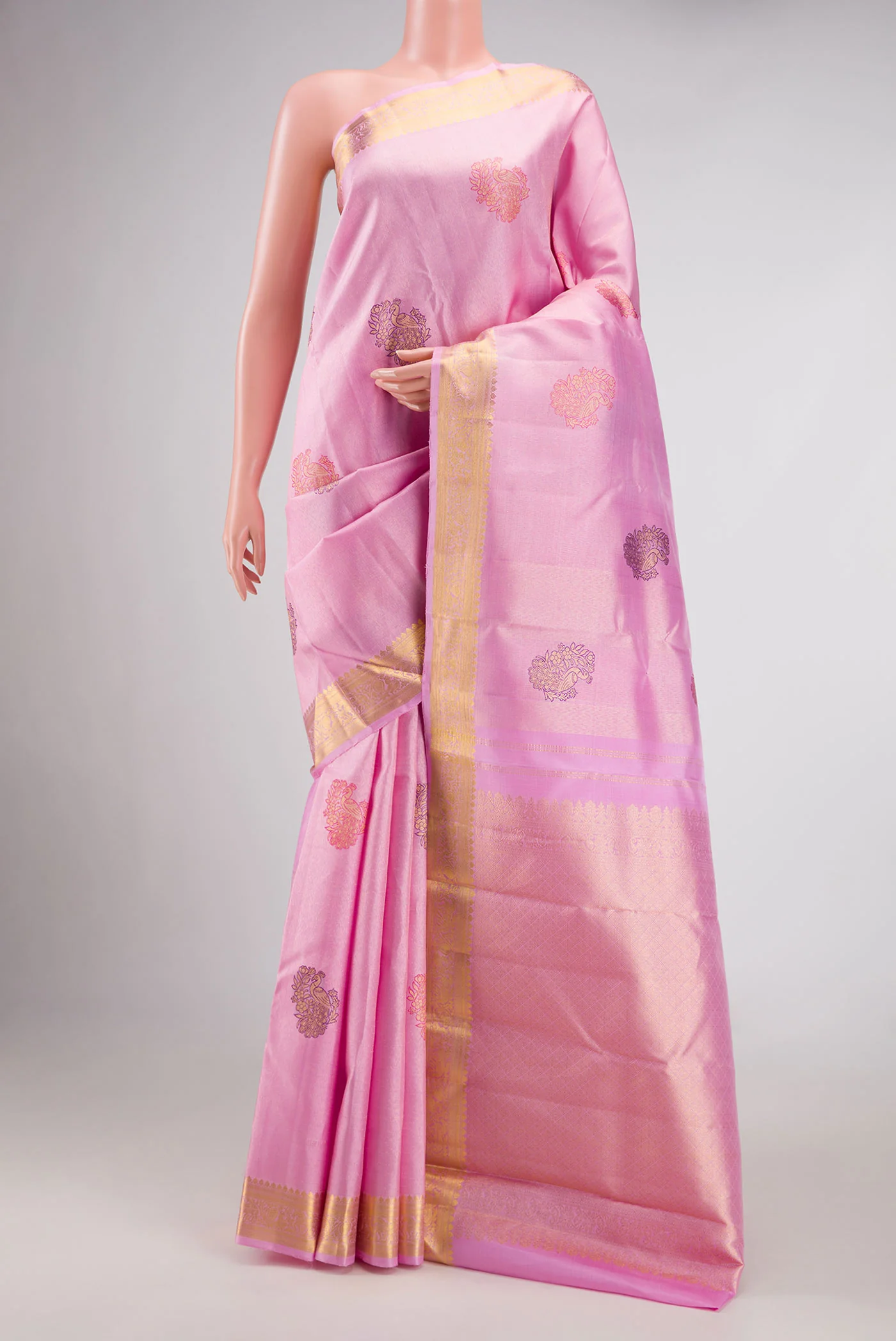 Rose pink Kanjivaram Silk Saree
