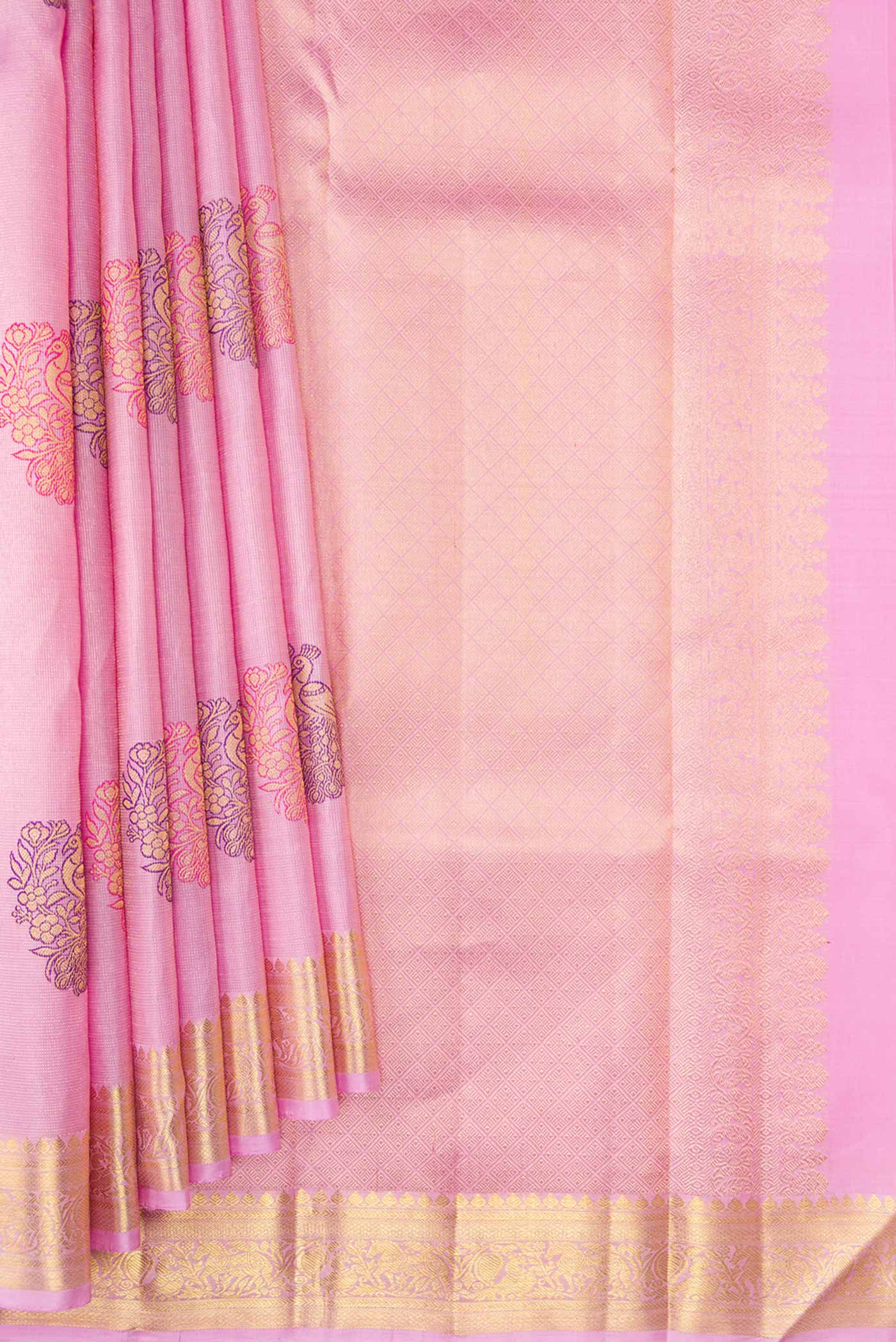 Rose pink Kanjivaram Silk Saree - Image 4