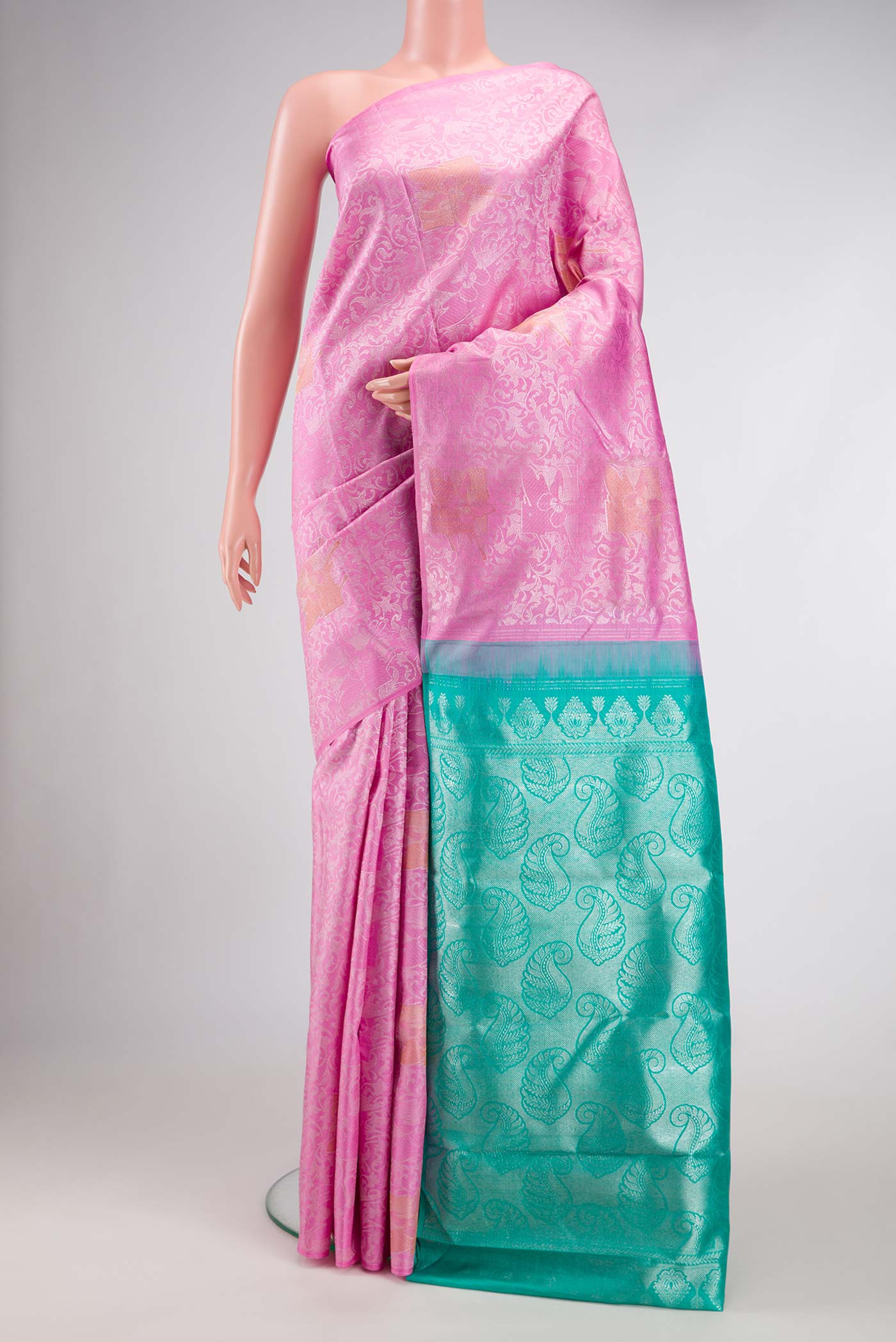 Rose pink Kanjivaram Silk Saree