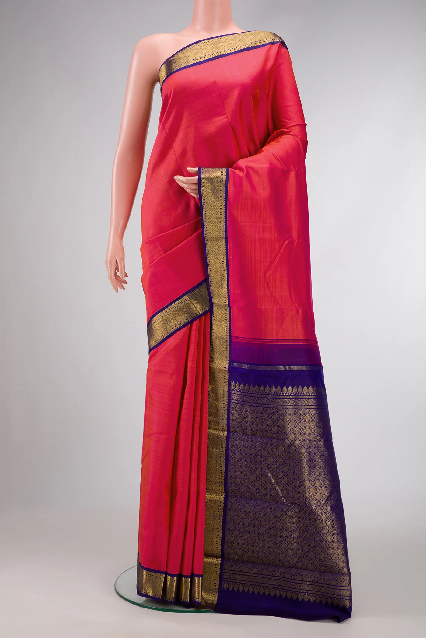 Pink with Orange Color Kanjivaram Silk Saree