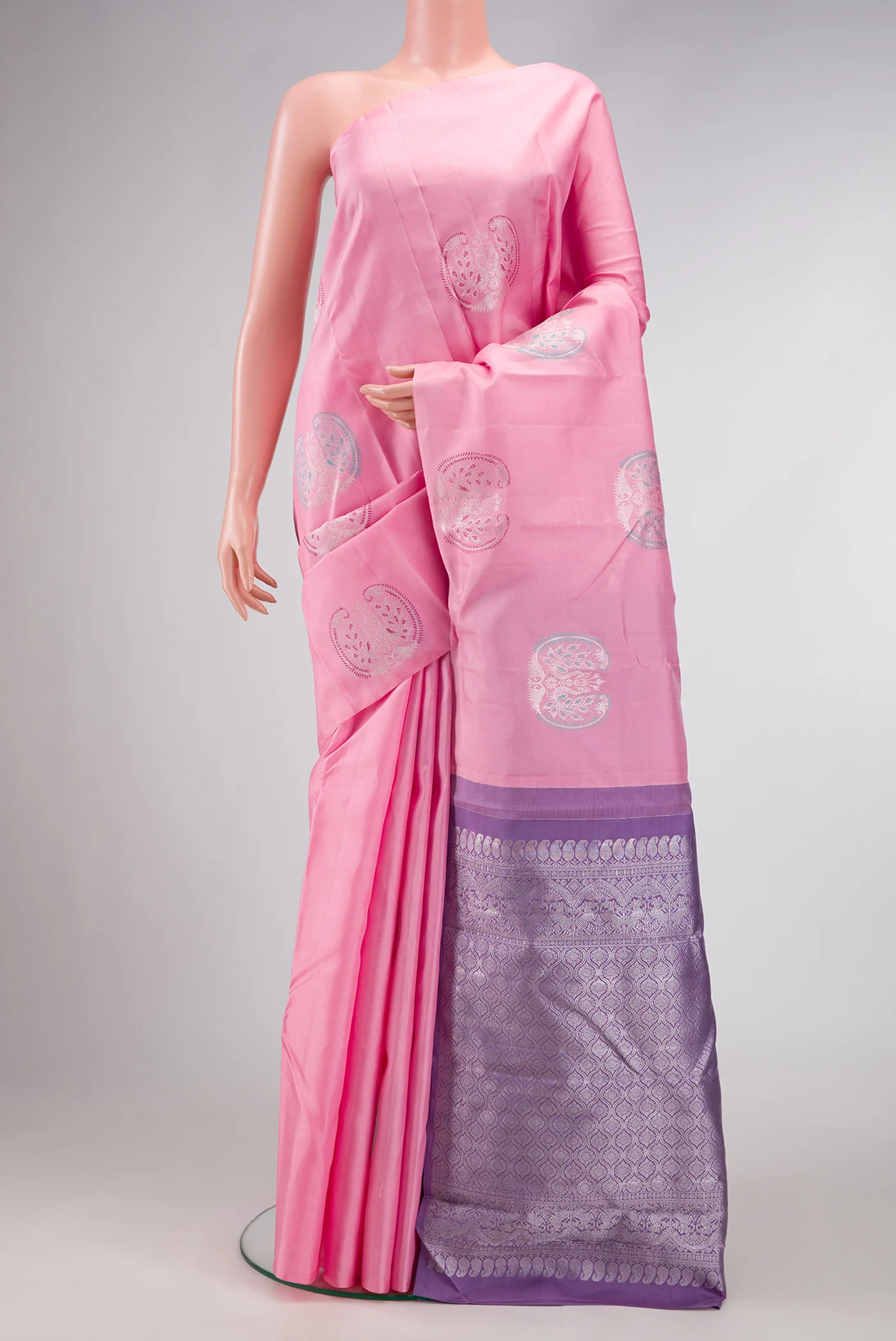 Rose pink Kanjivaram Silk Saree