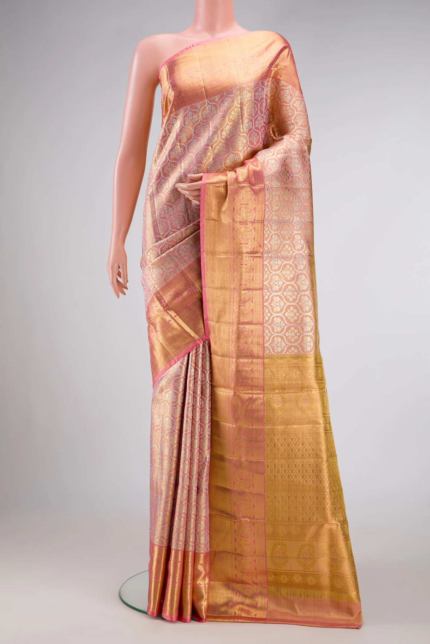 Pink with Gold Color Kanjivaram Tissue Silk Saree