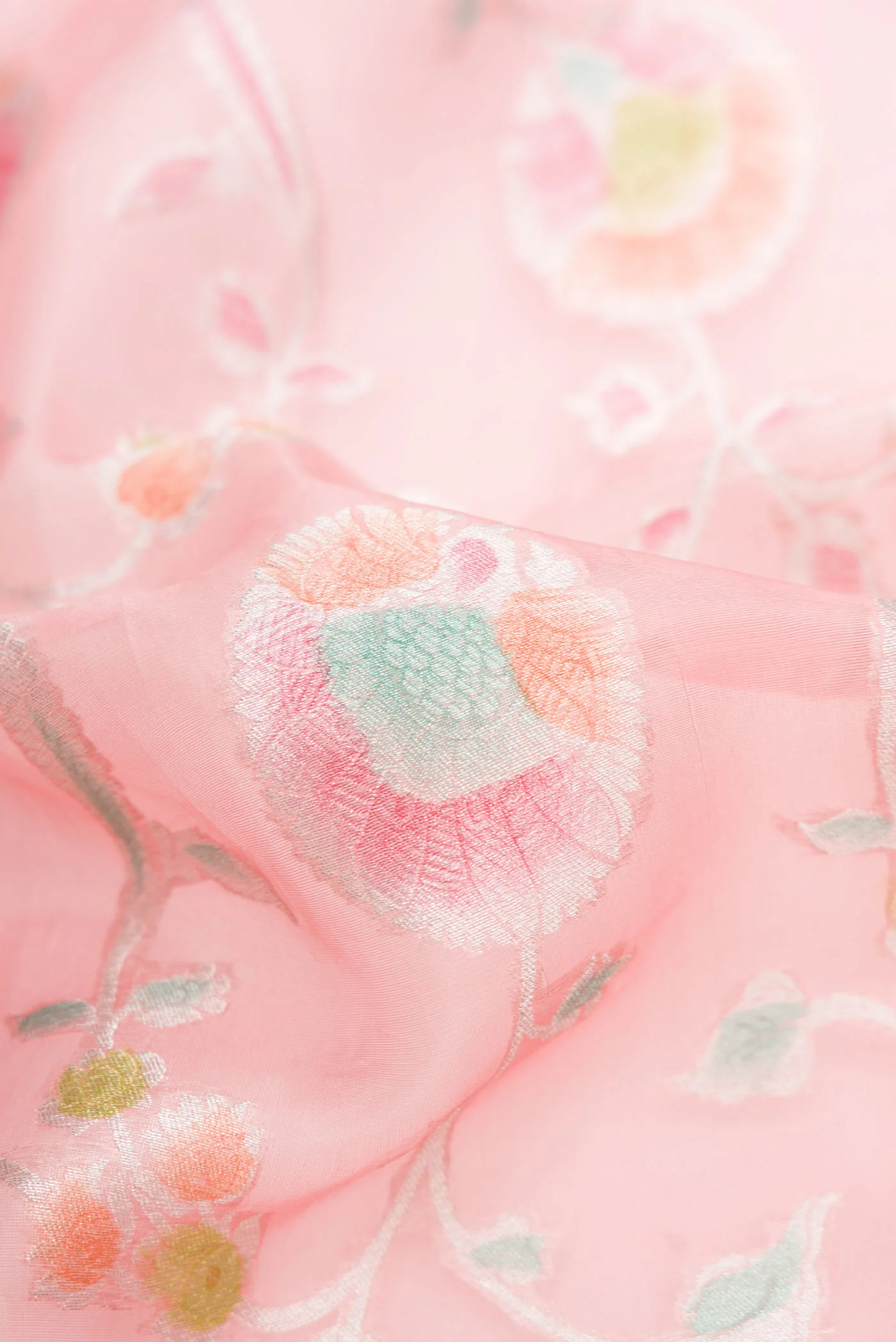 Rose pink Banarasi Kora Silk Saree - Image 2