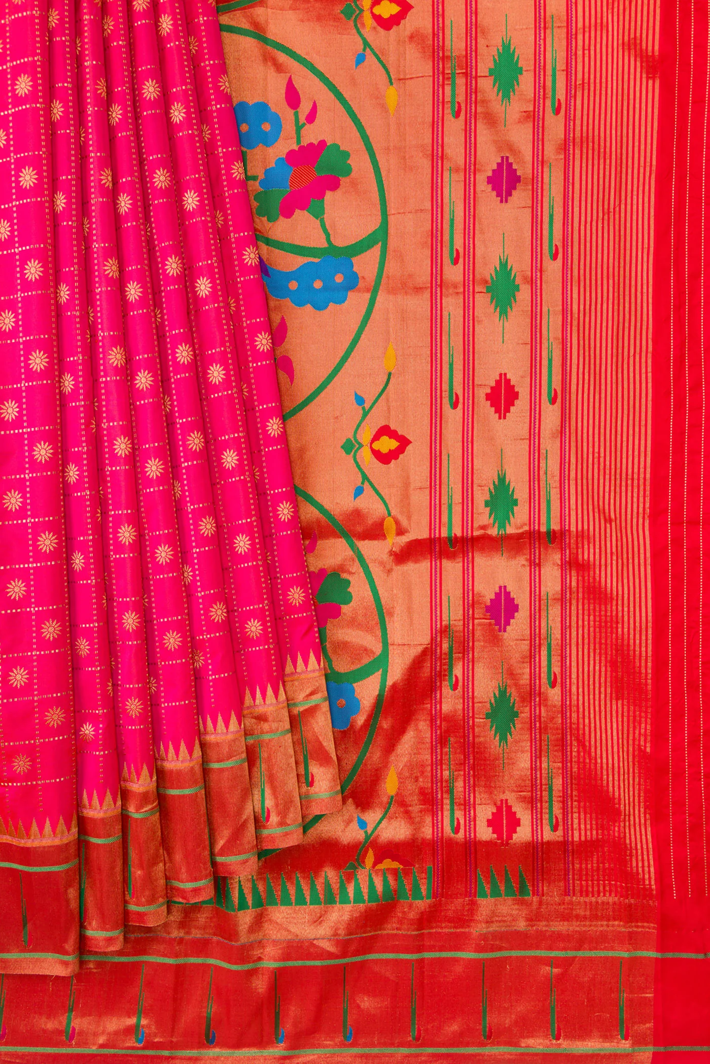 Pink Dual Tone Paithani Silk Saree - Image 4