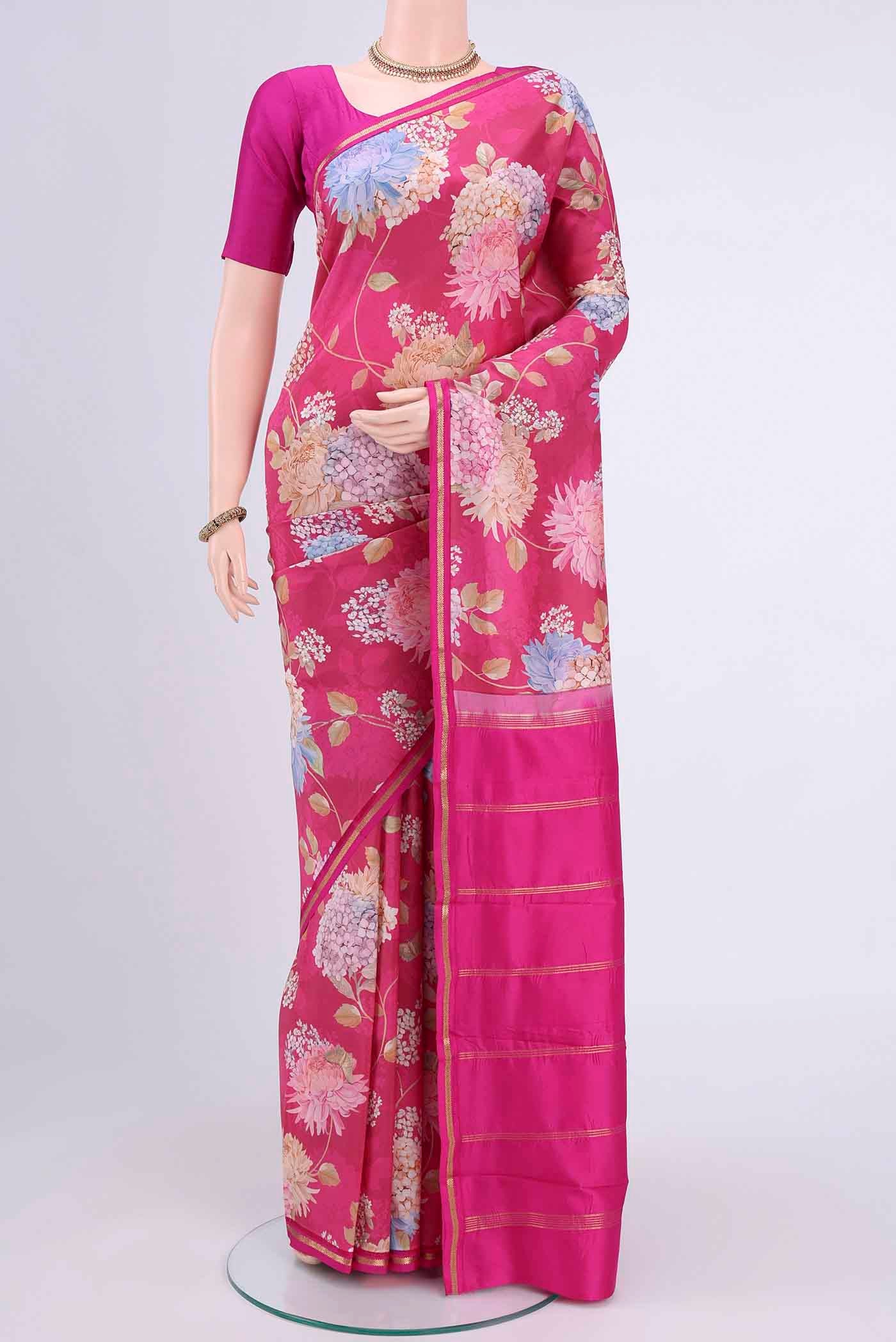 Pink Dual Tone Printed Silk Saree