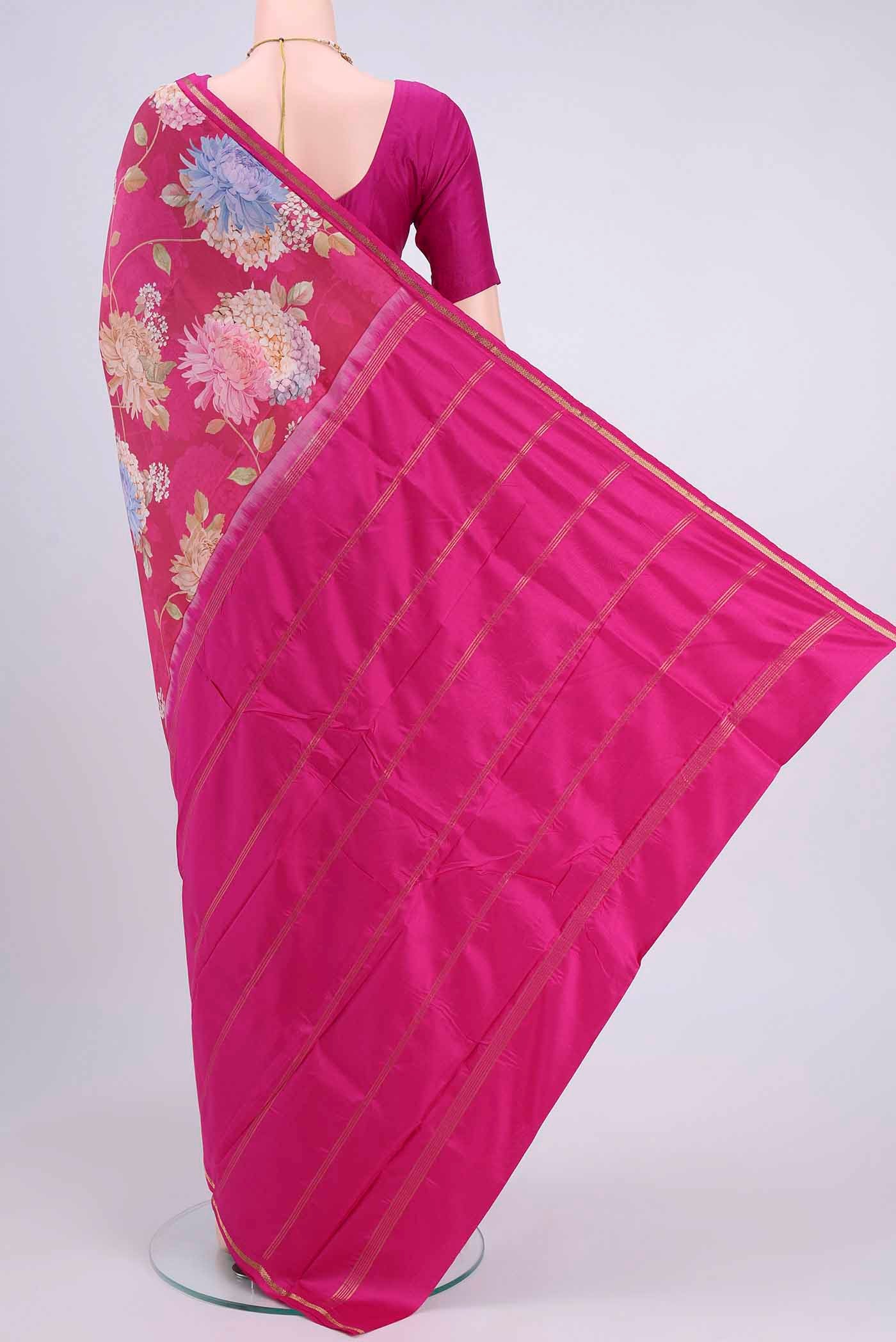 Pink Dual Tone Printed Silk Saree - Image 3