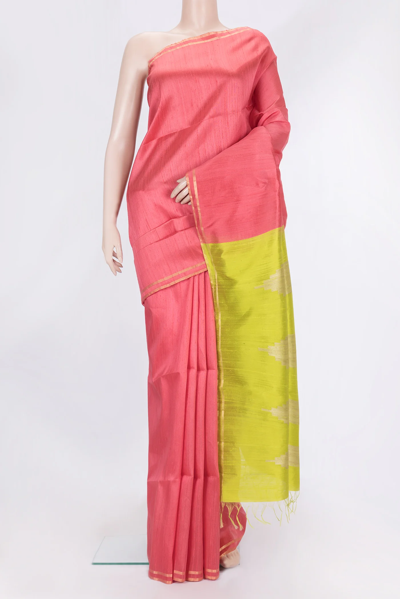 Coral Raw Silk Saree