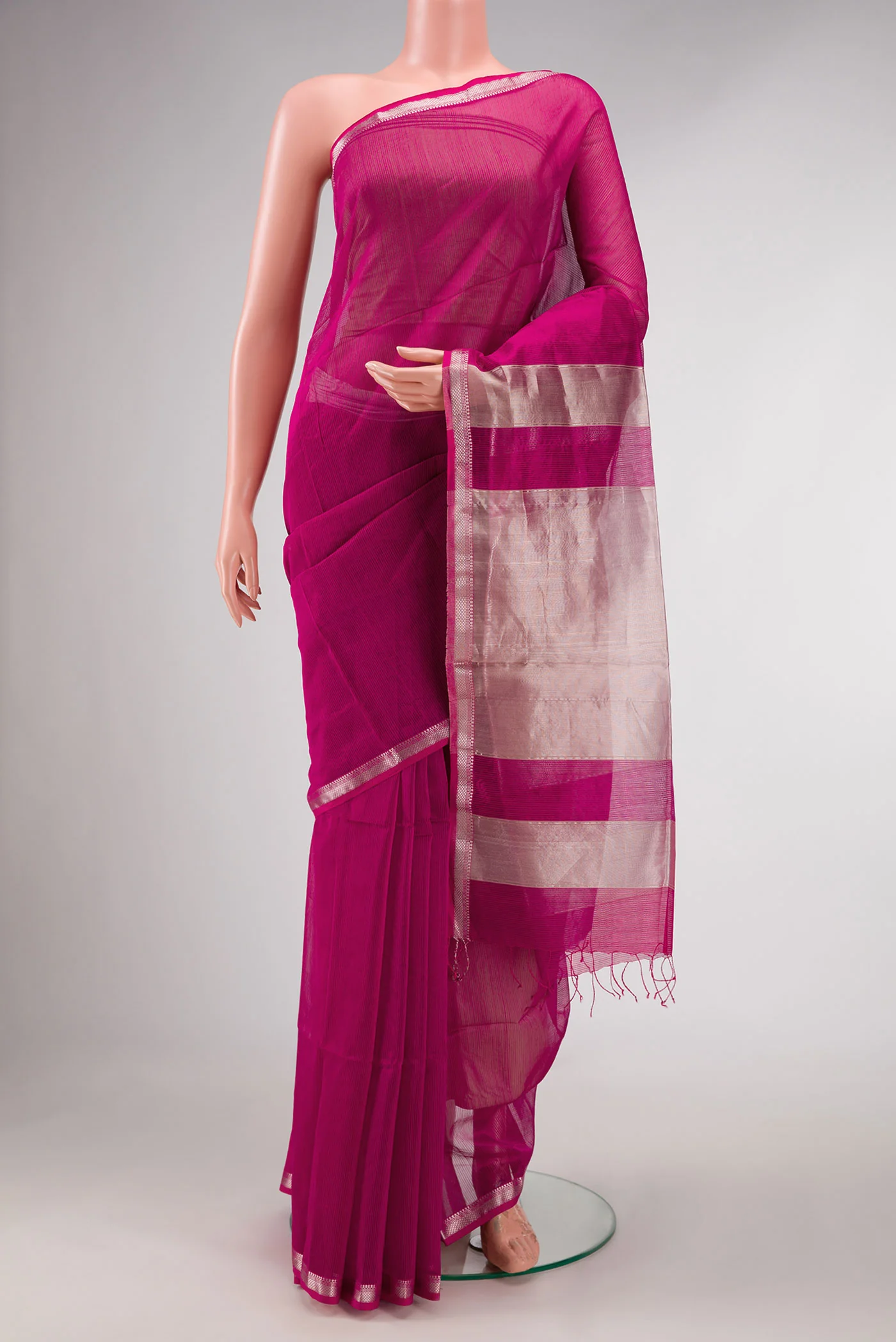 Light Magenta Maheshwari Silk Cotton Saree
