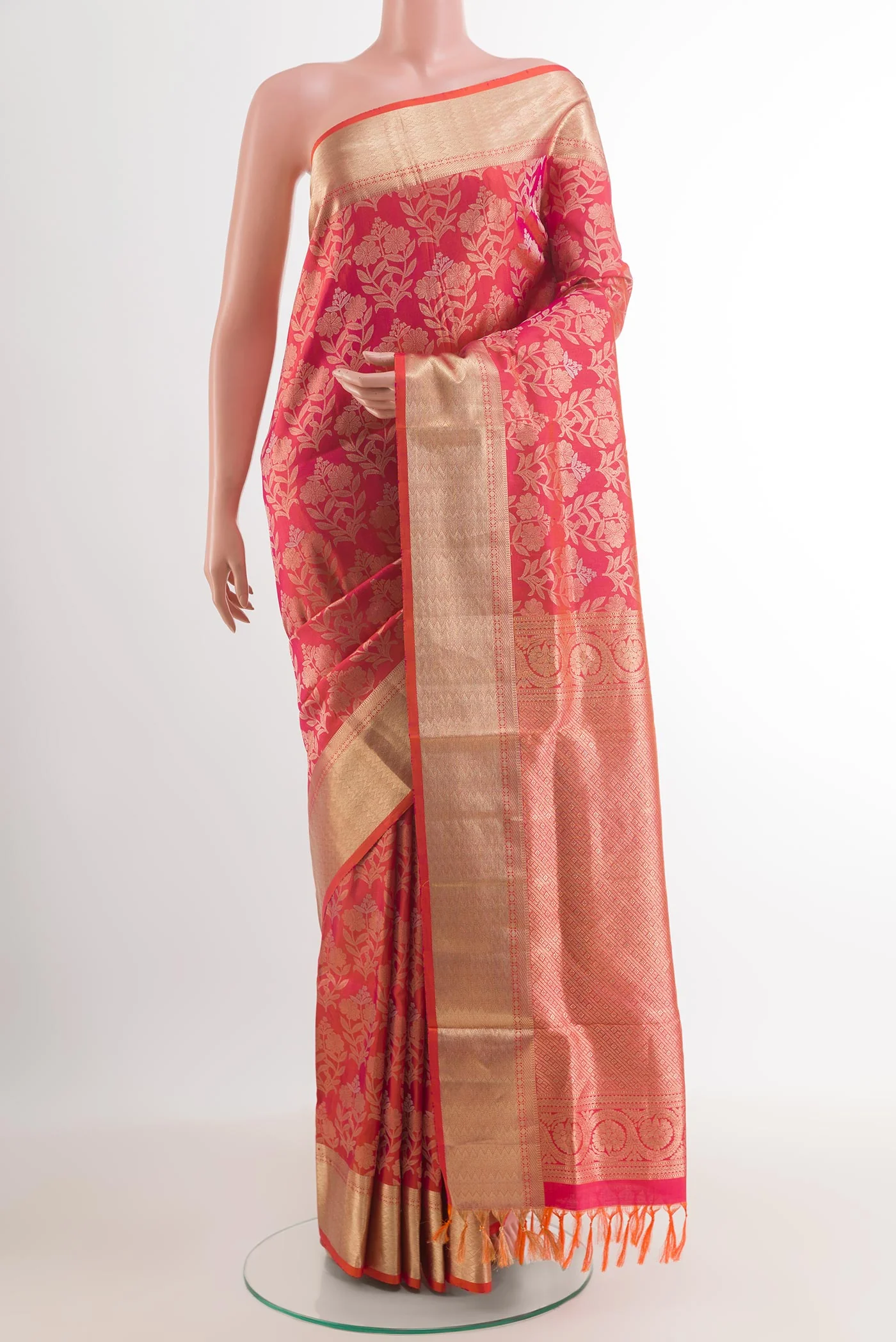 Pink with Orange Color Soft Silk Saree