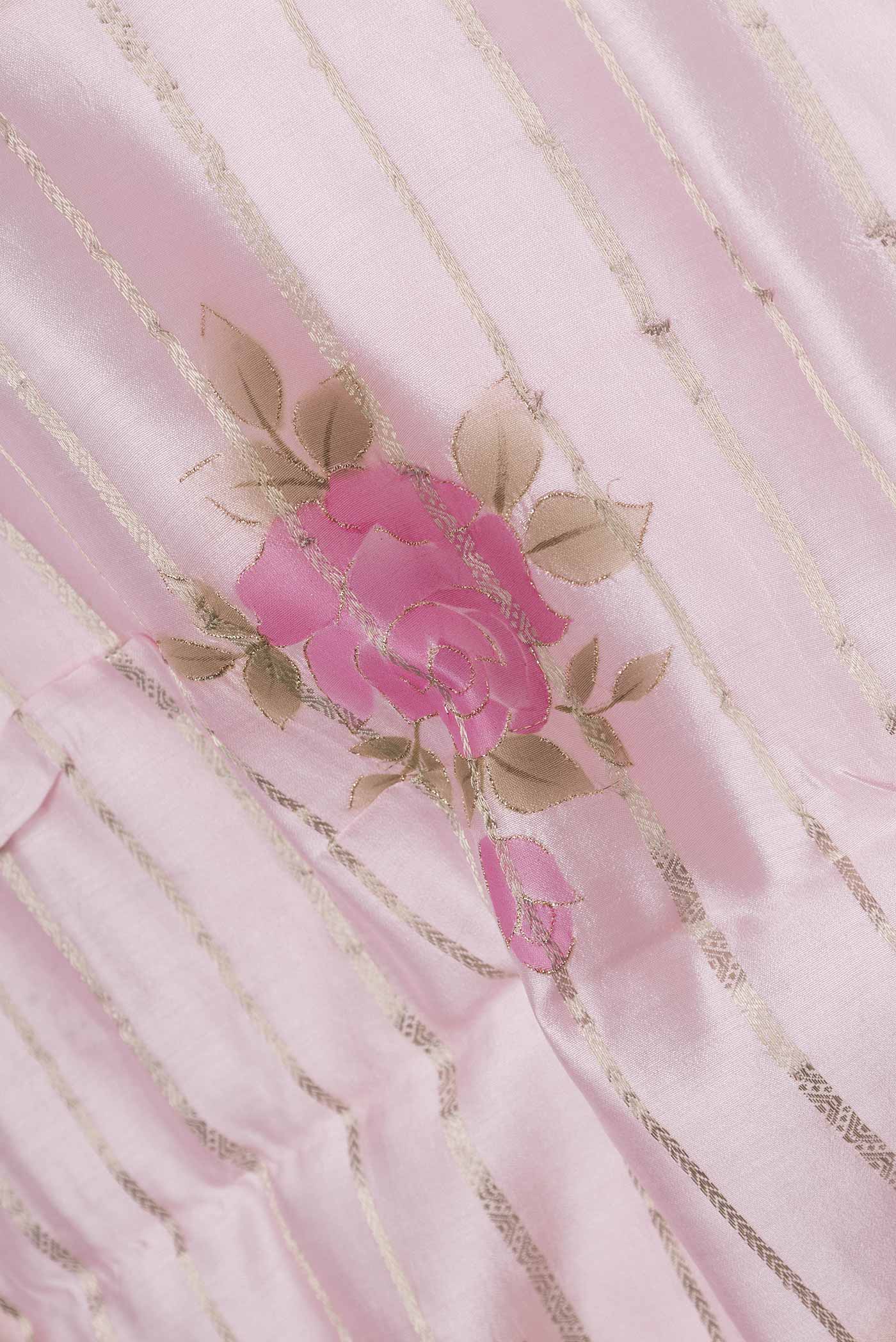 Rose pink Tussar Silk Saree - Image 2