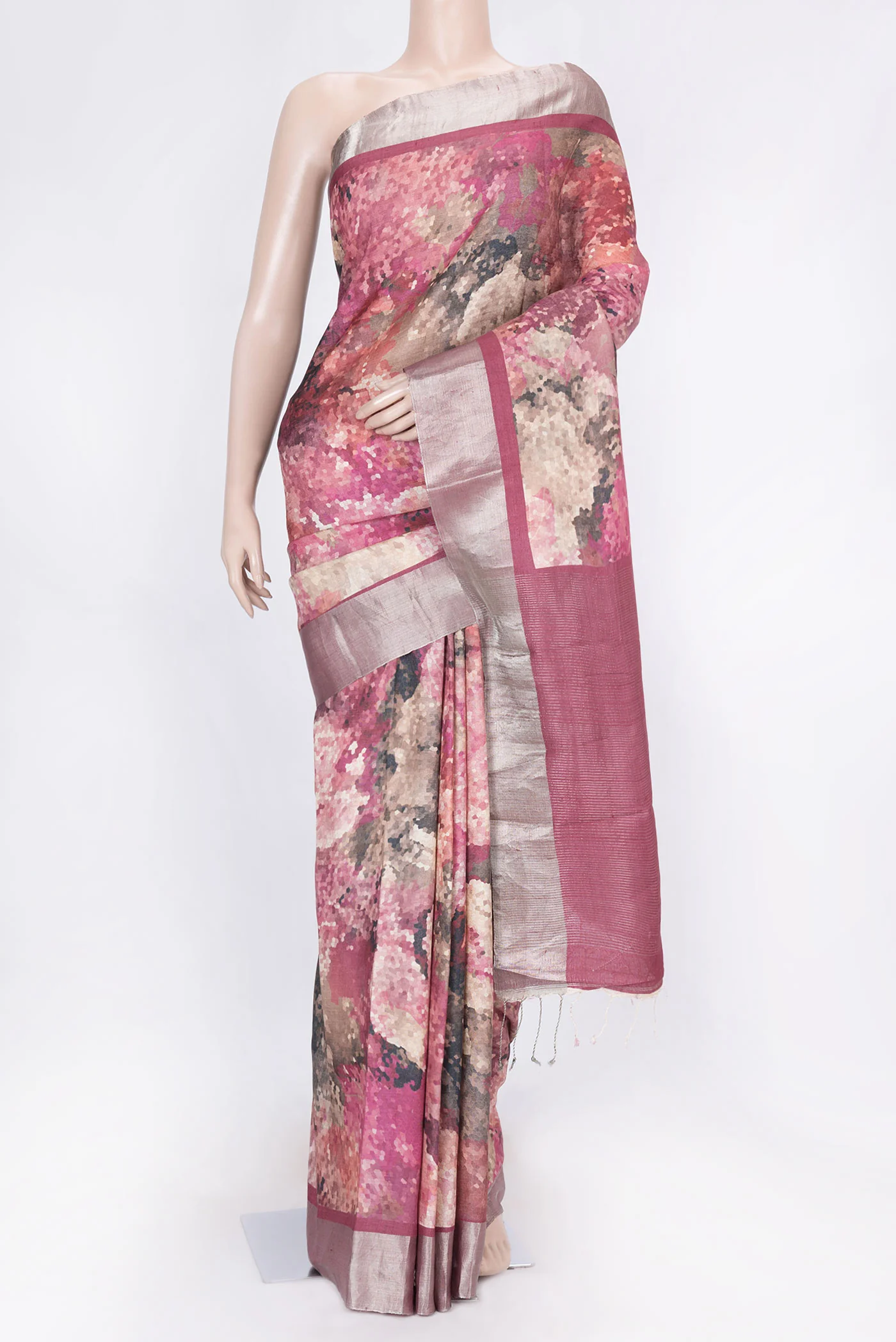 Pink Dual Tone Tussar Silk Saree