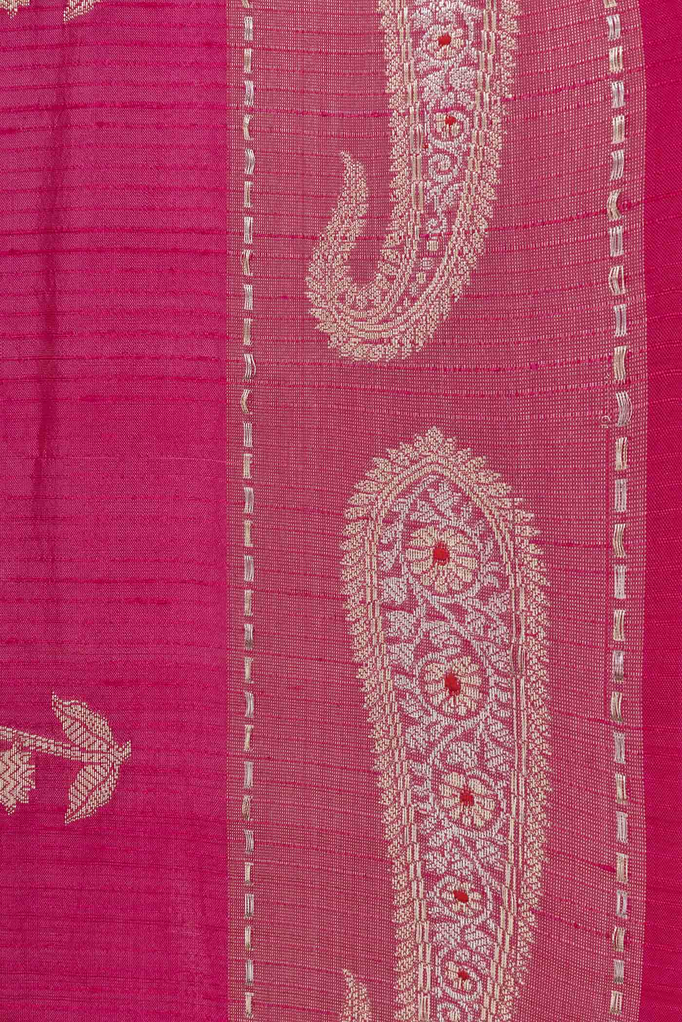 Dark Pink Banarasi Raw Silk Saree - Image 2