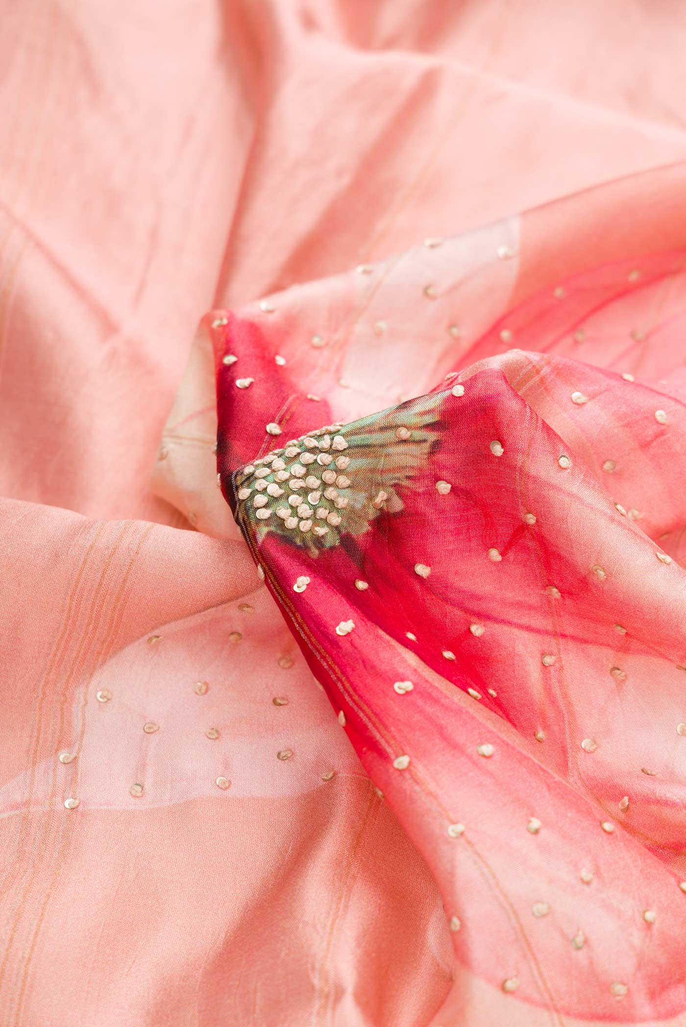 Coral Tussar Silk Saree - Image 2