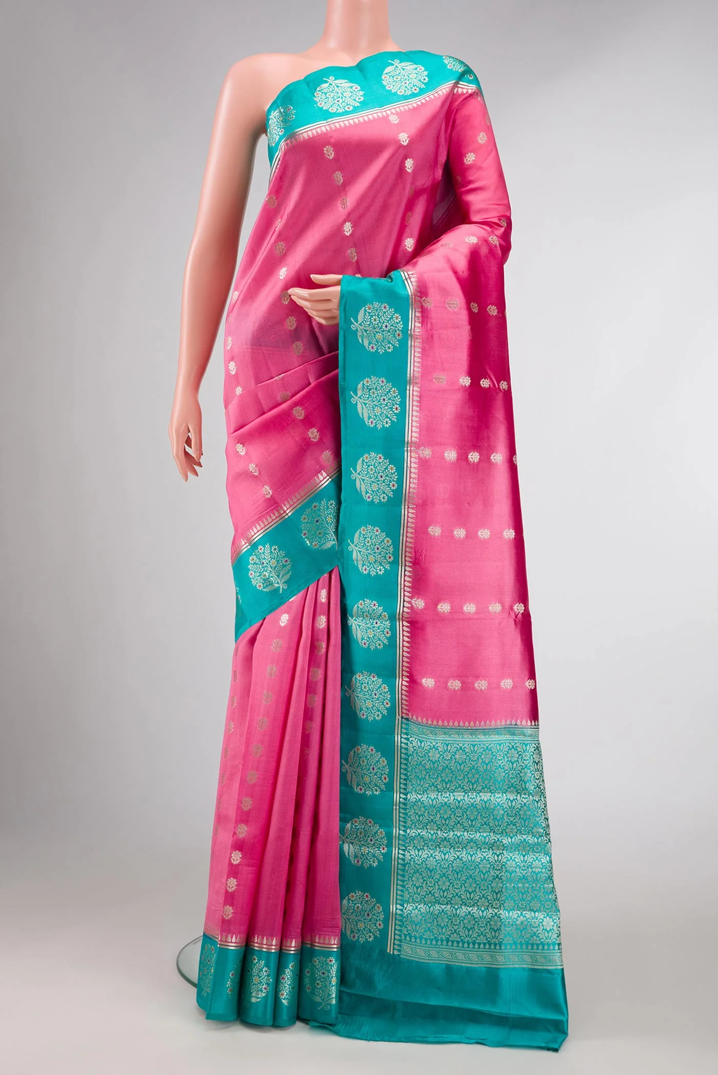 Rose pink Banarasi Raw Silk Saree