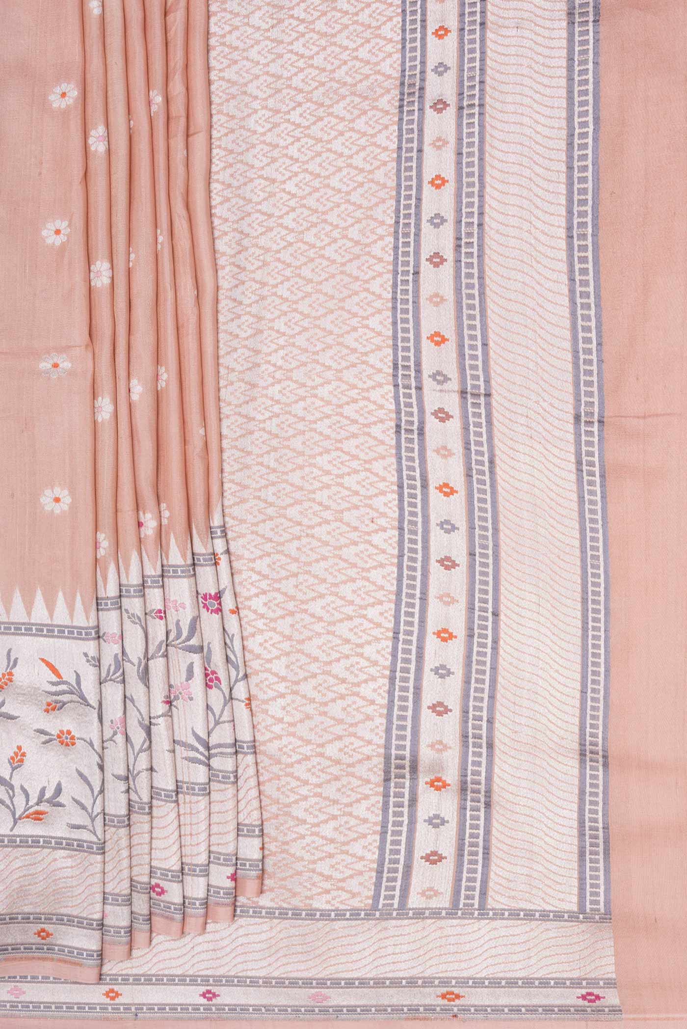 Rose Gold Tussar Silk Saree - Image 4
