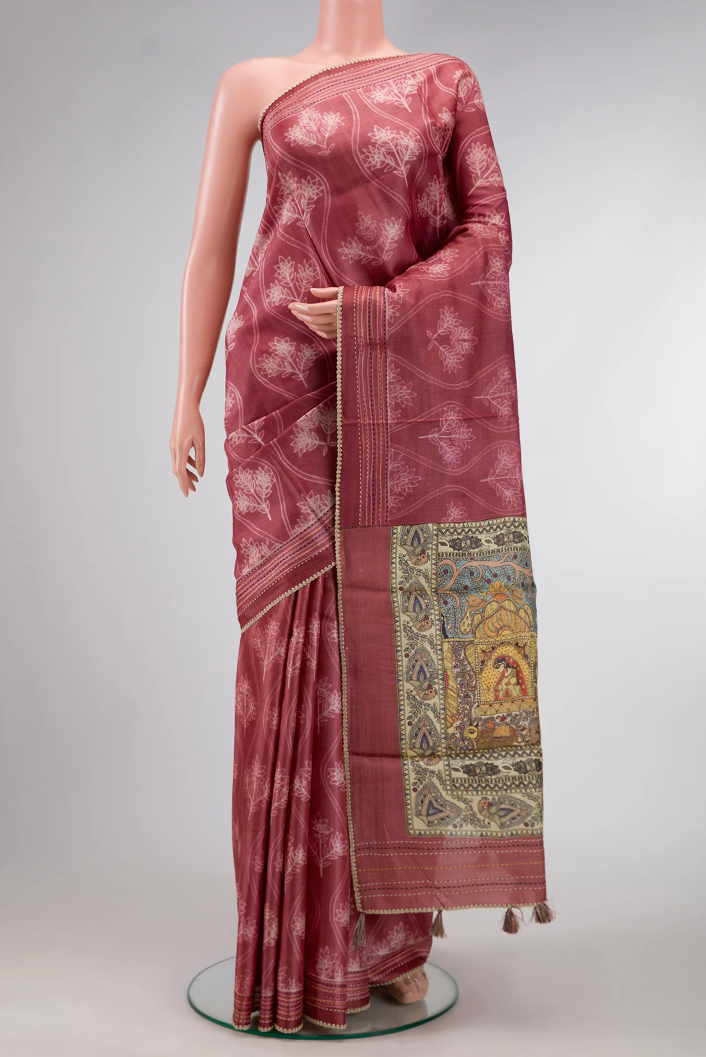 Maroon Tussar Silk Saree
