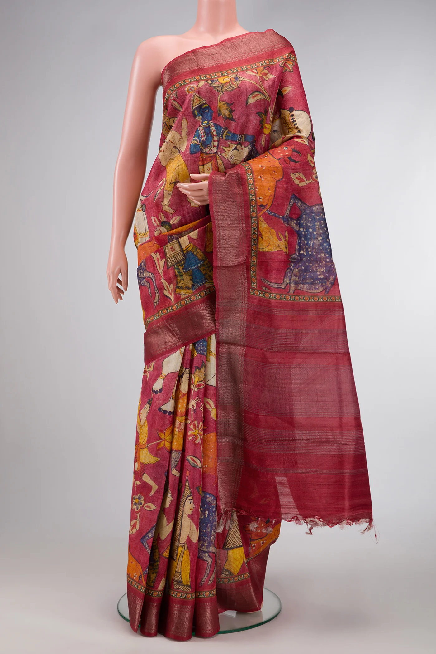 Maroon Tussar Silk Saree