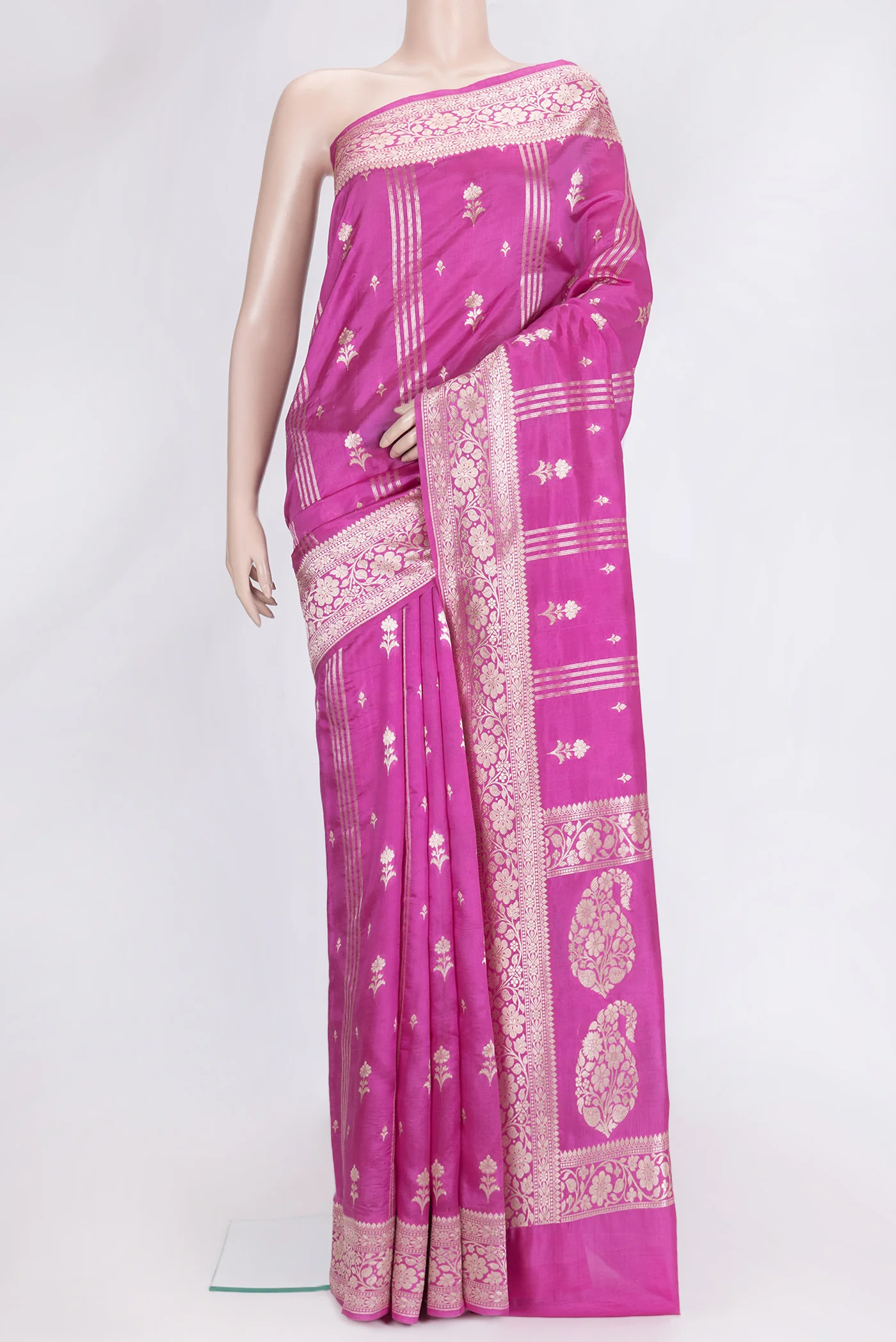Rani Pink Banarasi Raw Silk Saree