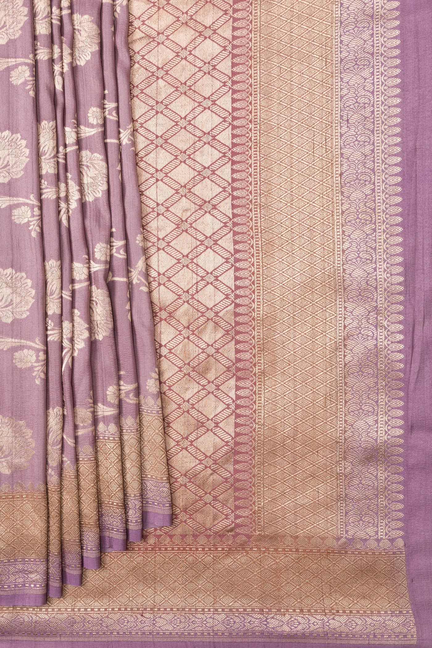 Lavender Banarasi Tussar Silk Saree - Image 4