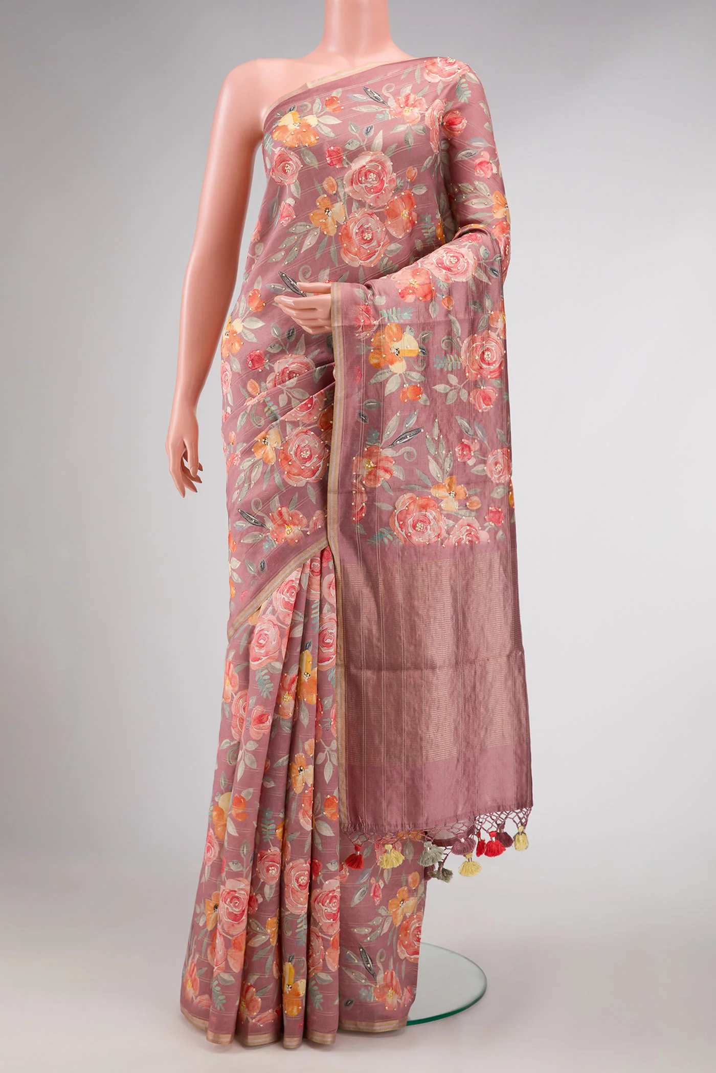 Mauve Tussar Silk Saree