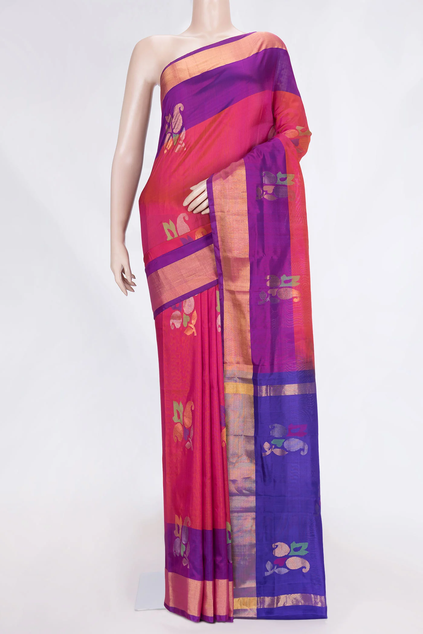 Pink with Orange Color Uppada Silk Saree