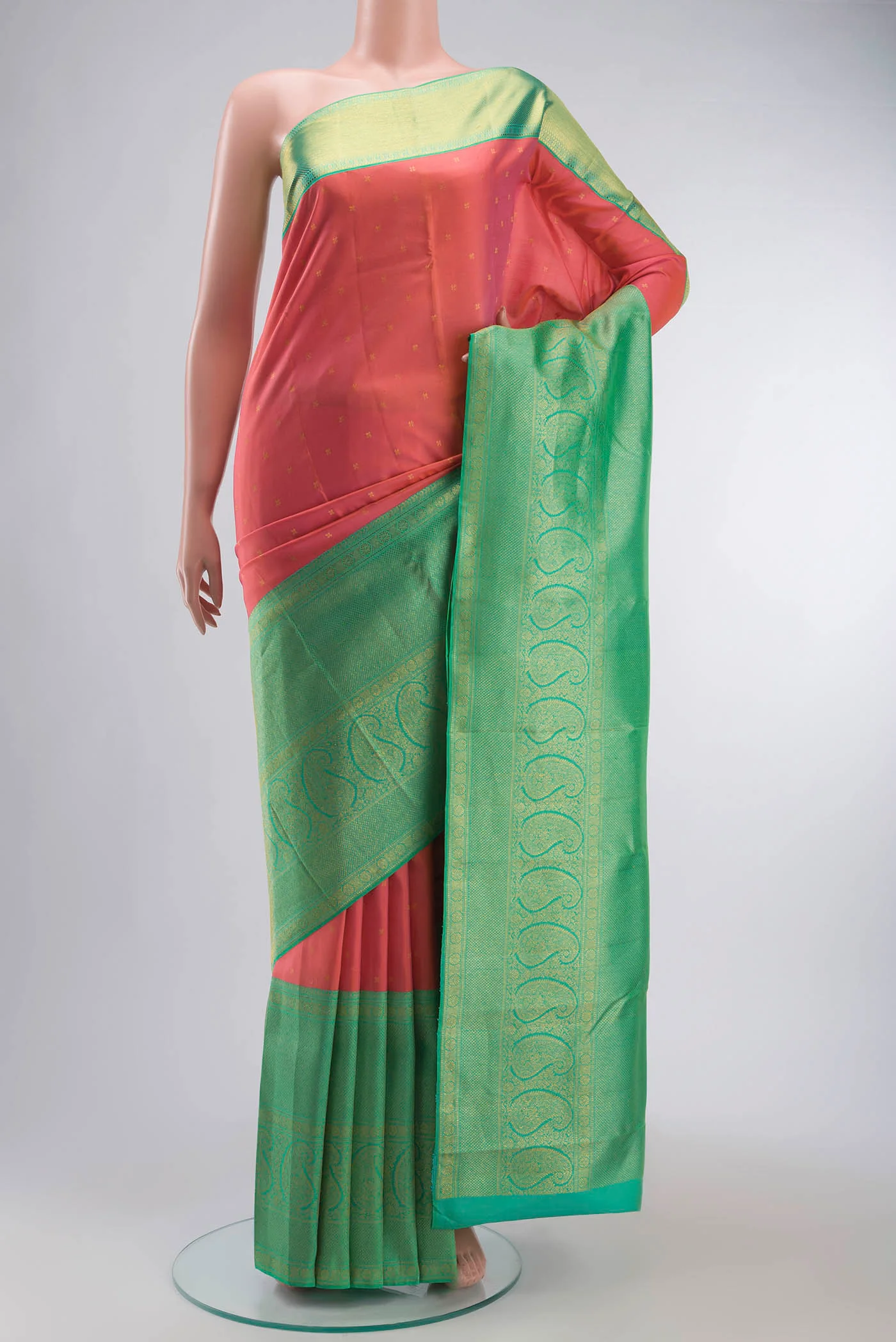 Coral Kanjivaram Silk Saree