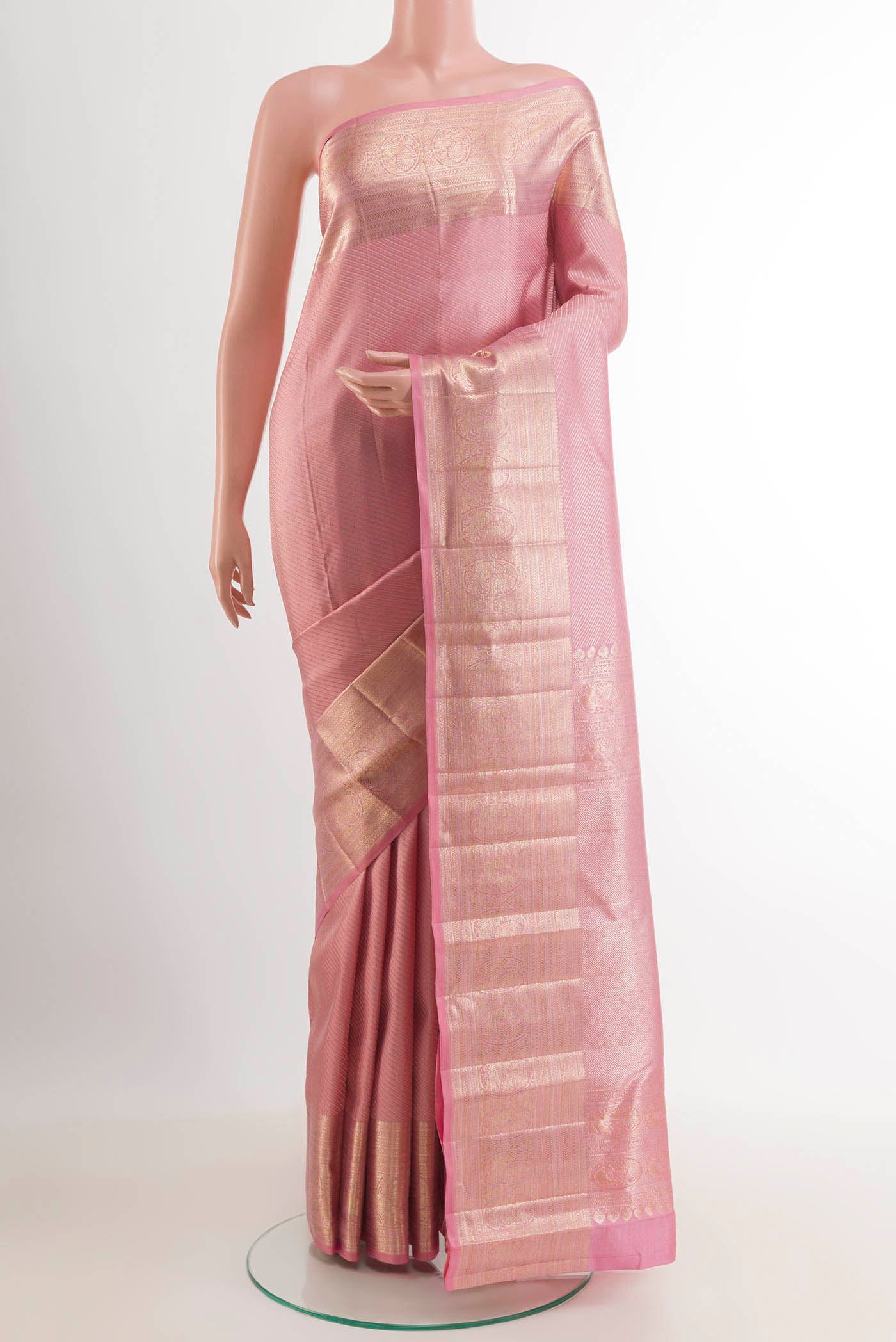 Rose pink Kanchipuram Silk Saree