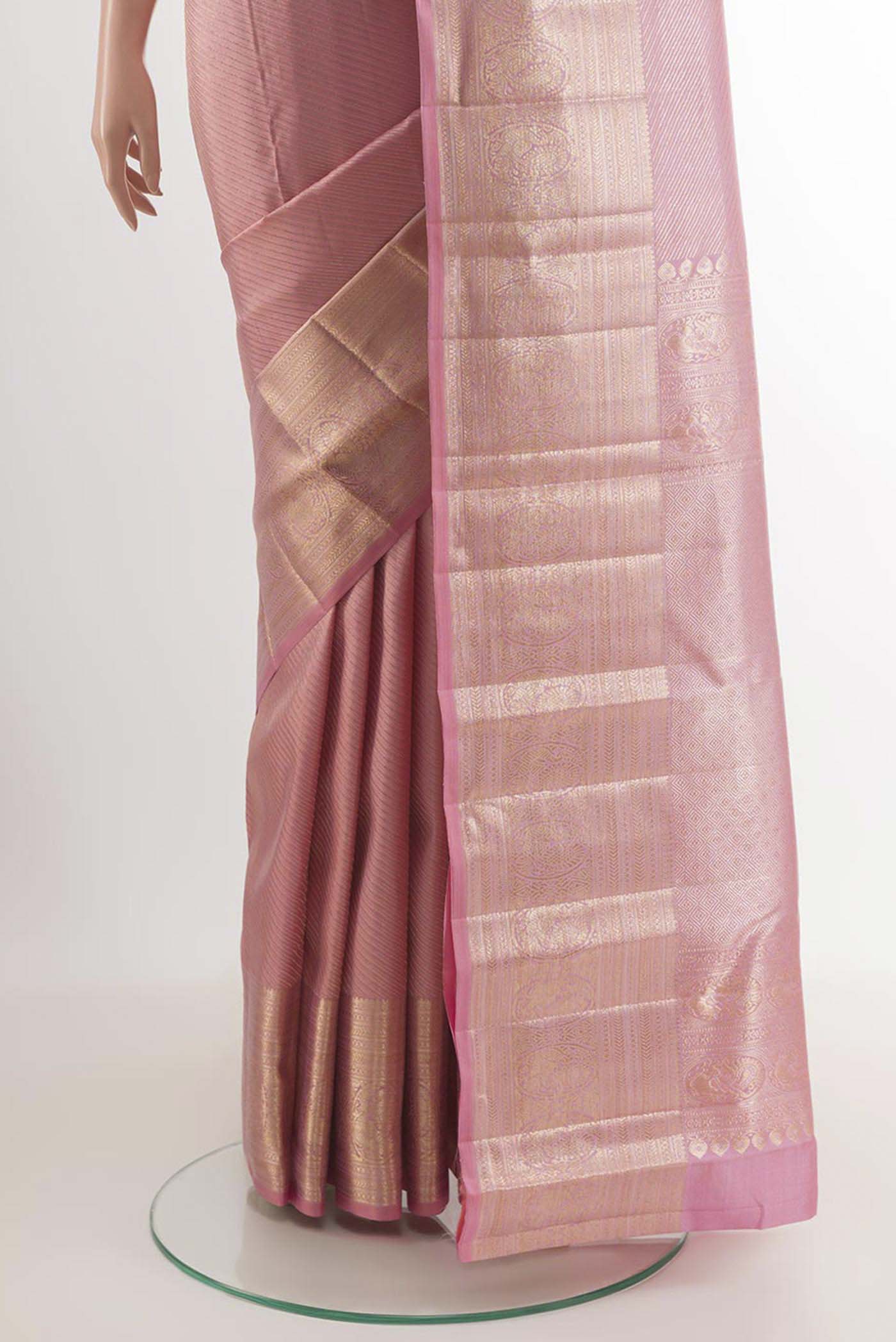 Rose pink Kanchipuram Silk Saree - Image 3