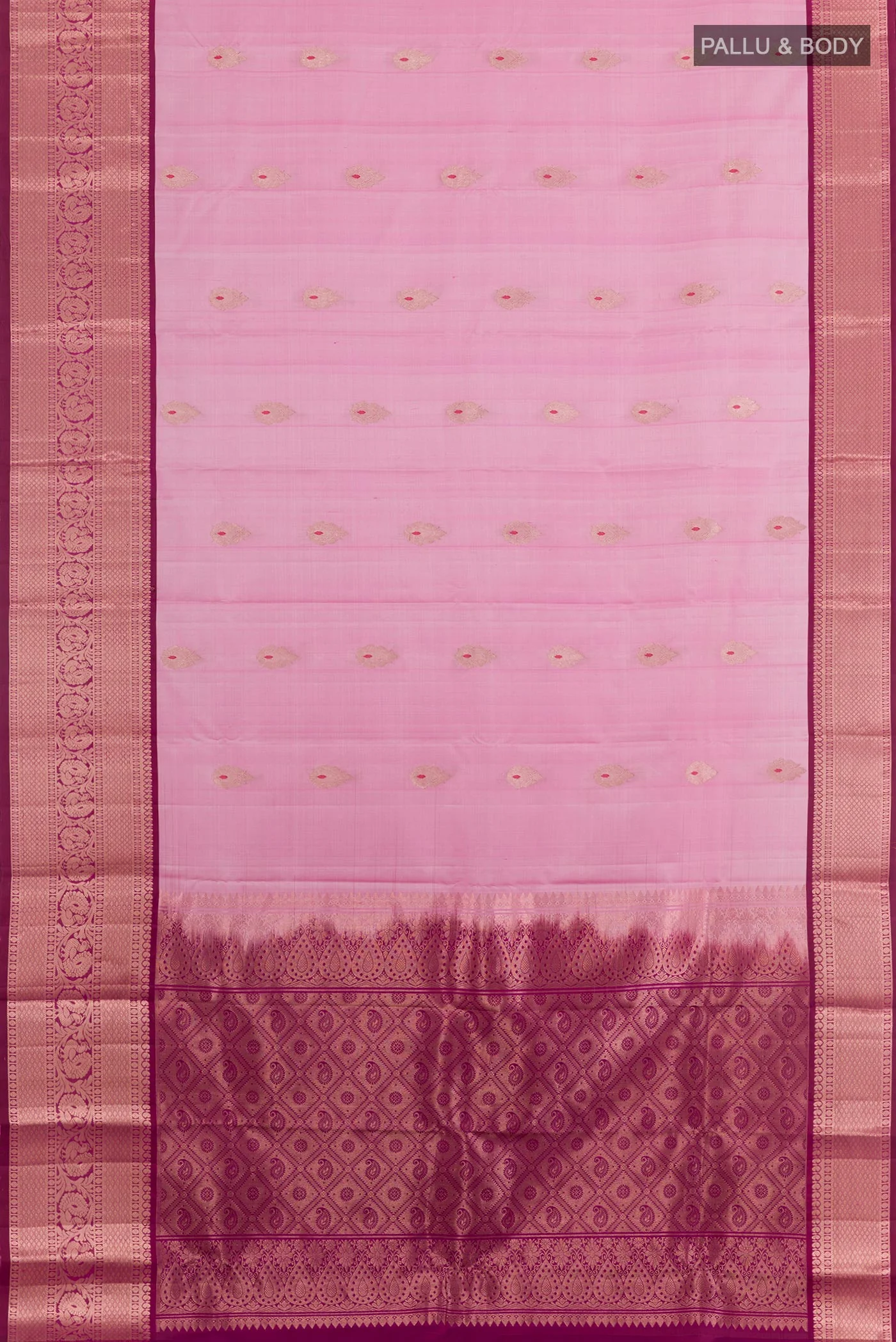 Rose pink Kanchipuram Silk Saree - Image 4