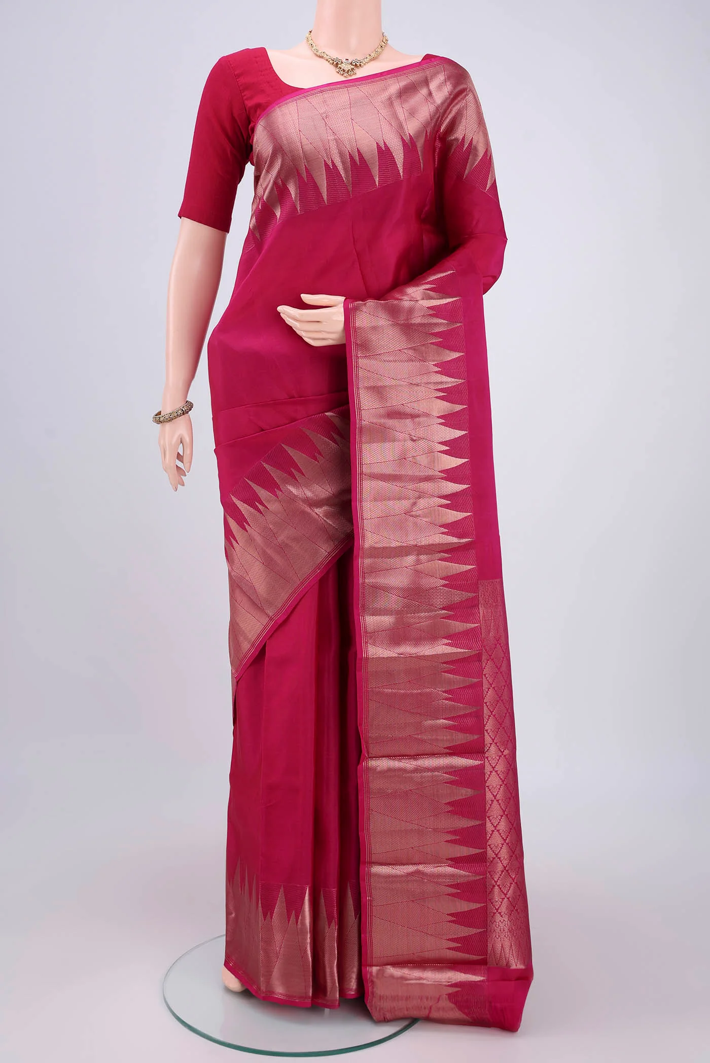 Dark Pink Kanchipuram Silk Saree