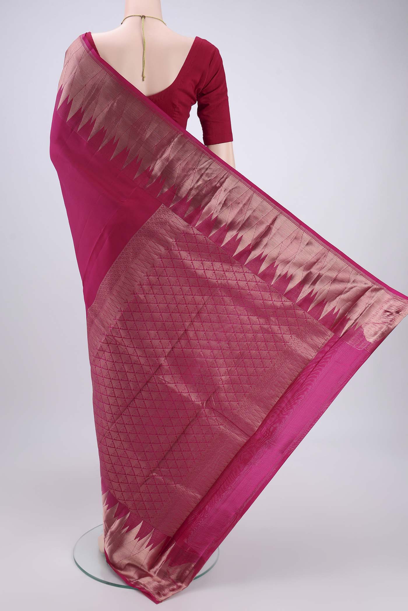 Dark Pink Kanchipuram Silk Saree - Image 3