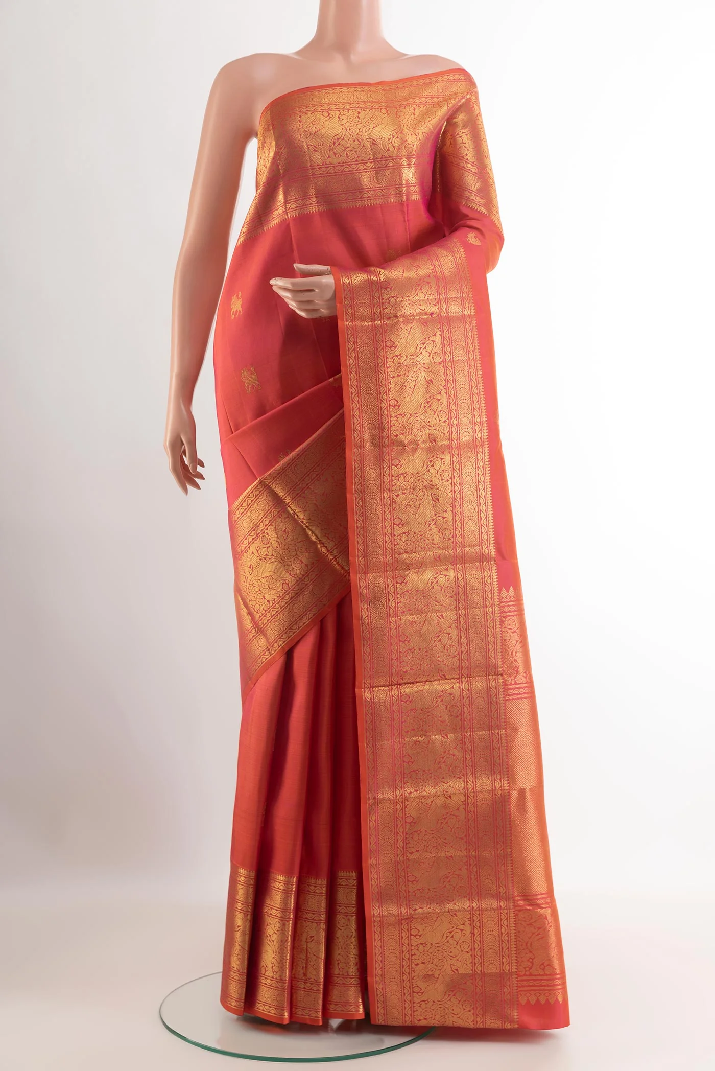 Pink with Orange Color Kanchipuram Silk Saree