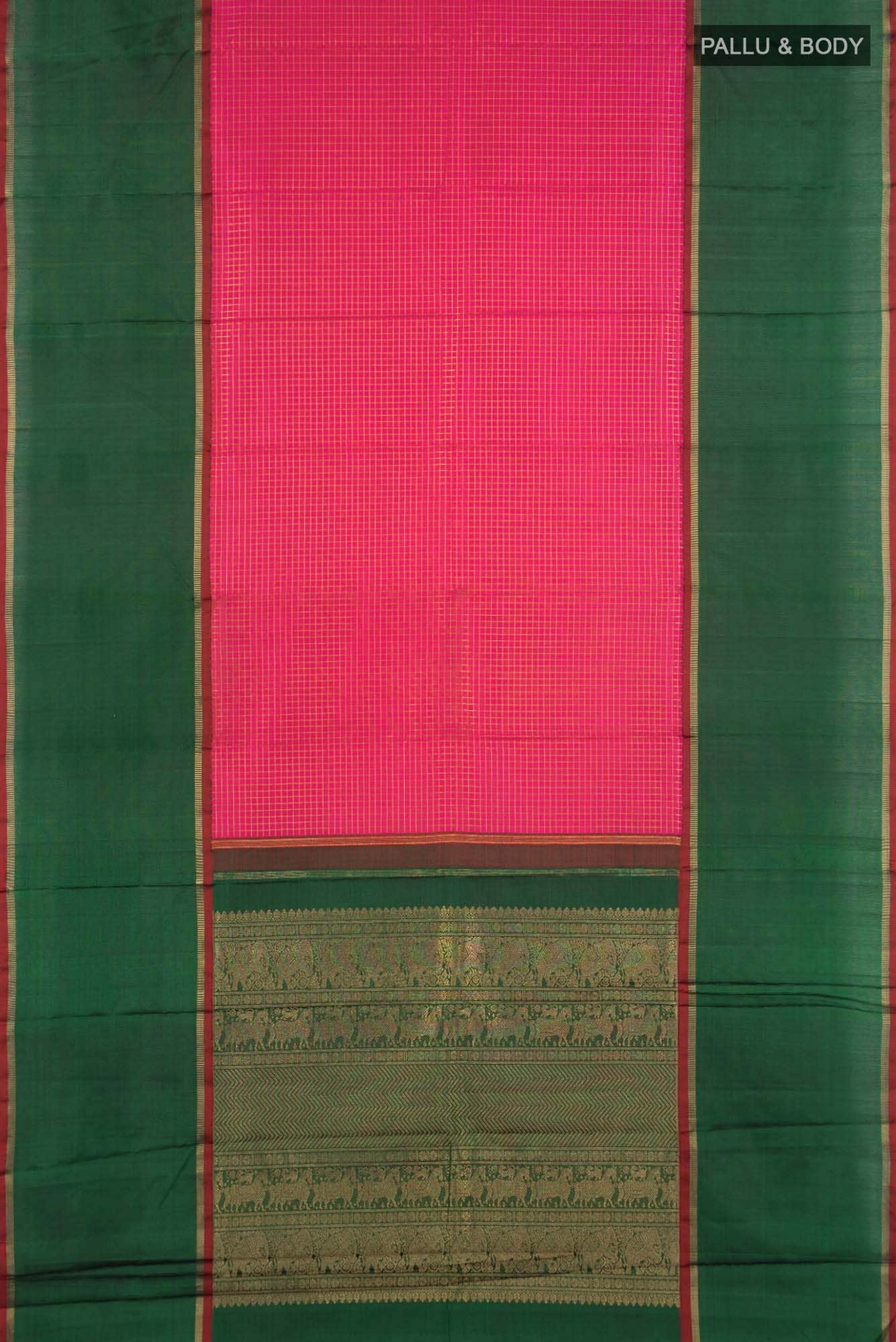 Pure Silk Pure Zari Pink Kanchipuram Saree - Image 10
