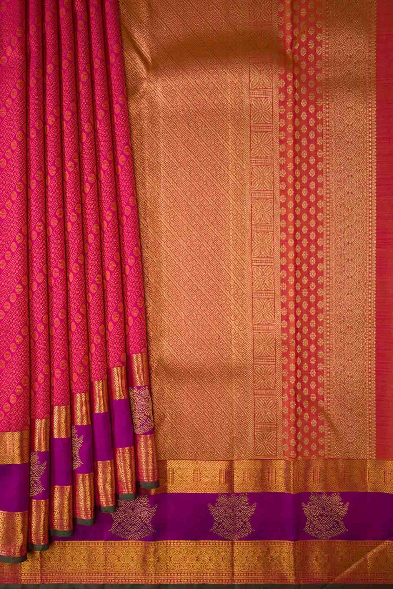 Pure Silk Pure Zari Pink Dual Tone Kanchipuram Saree - Image 2