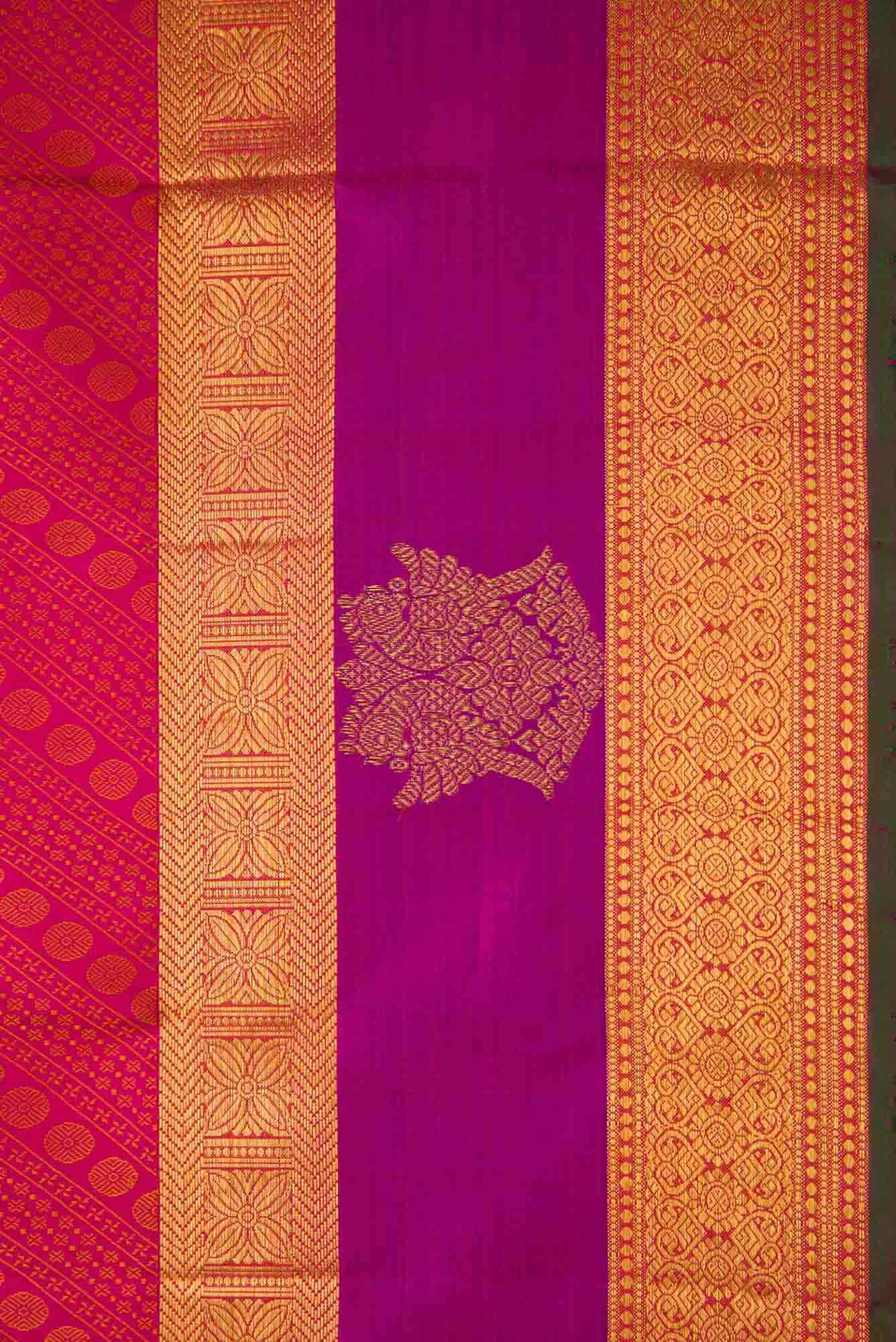 Pure Silk Pure Zari Pink Dual Tone Kanchipuram Saree - Image 5