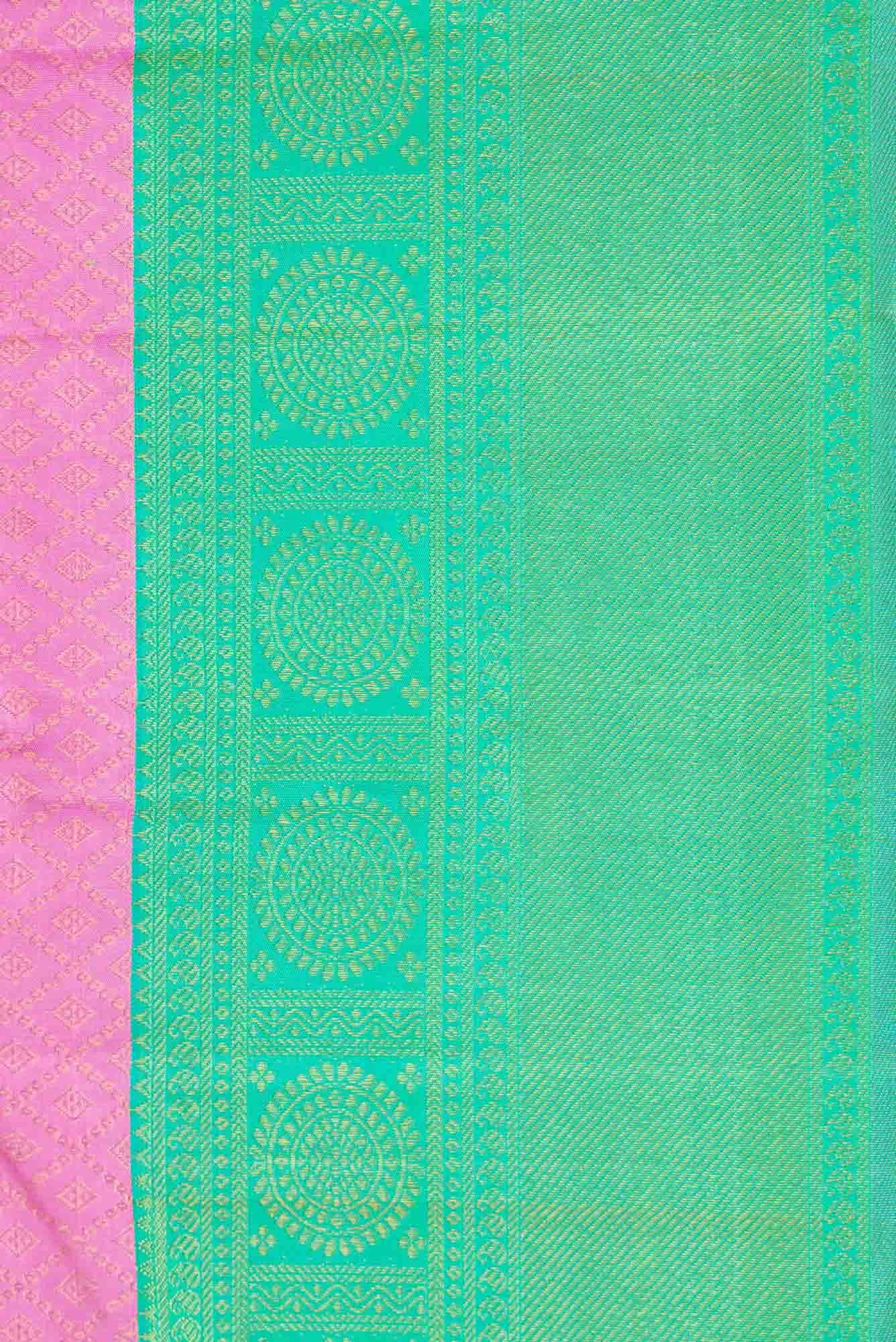 Pure Silk Pure Zari Pink Dual Tone Kanjivaram Saree - Image 5