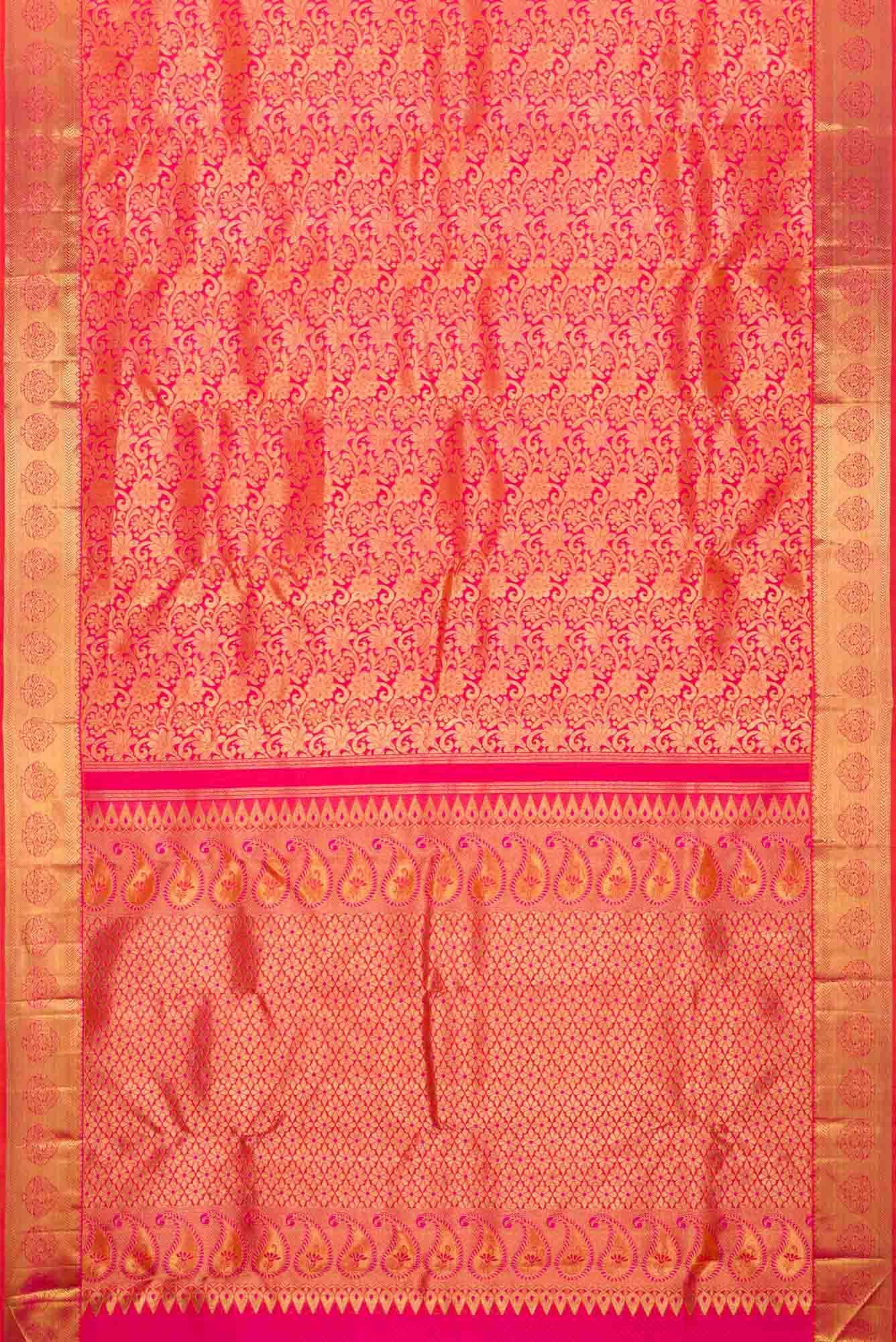 Pure Silk Pure Zari Pink Dual Tone Kanjivaram Saree - Image 4