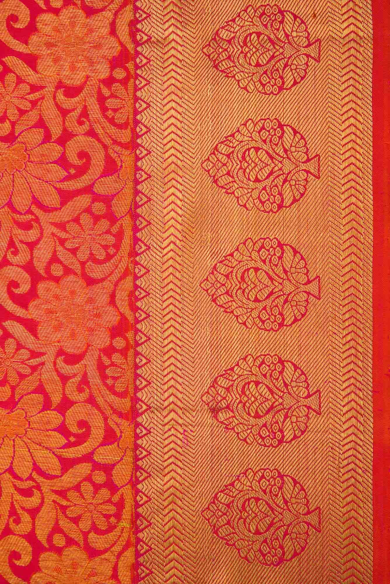 Pure Silk Pure Zari Pink Dual Tone Kanjivaram Saree - Image 5