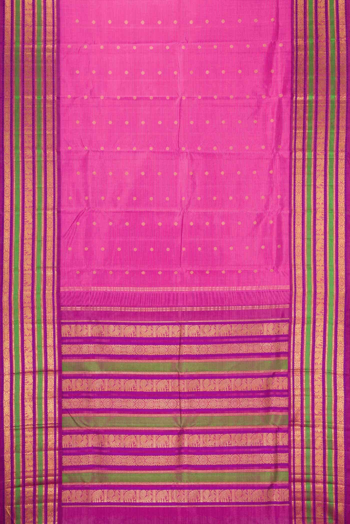 Pure Silk Pure Zari Pink Kanchipuram Saree - Image 10