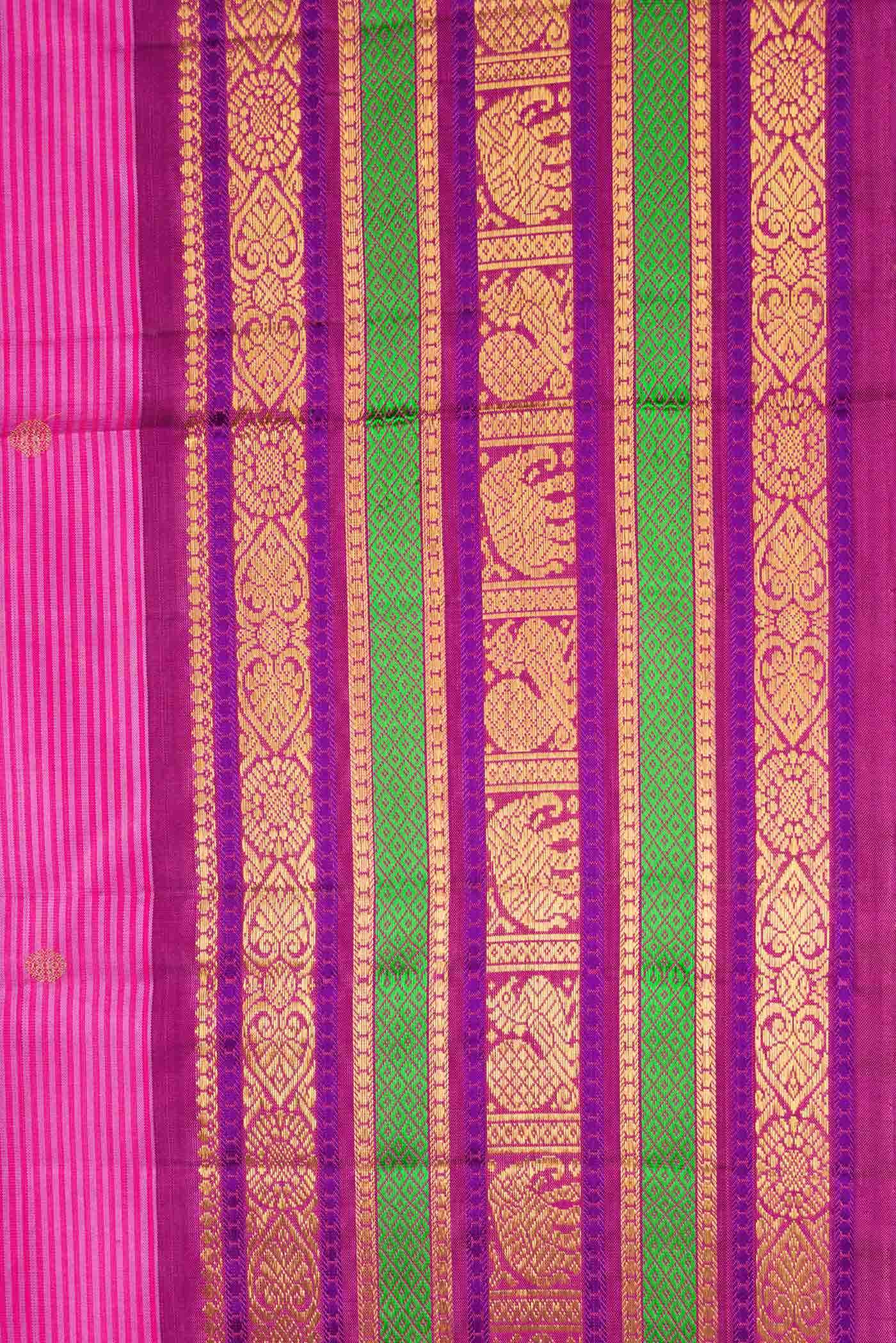 Pure Silk Pure Zari Pink Kanchipuram Saree - Image 11
