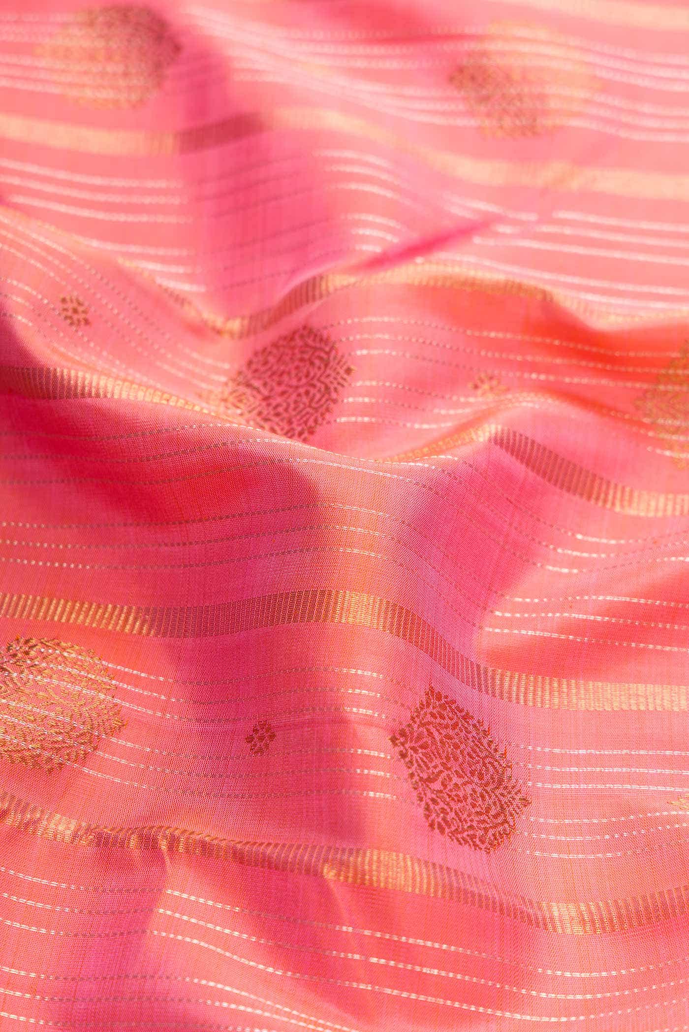 Pure Silk Pure Zari Pink Kanjivaram Saree - Image 3