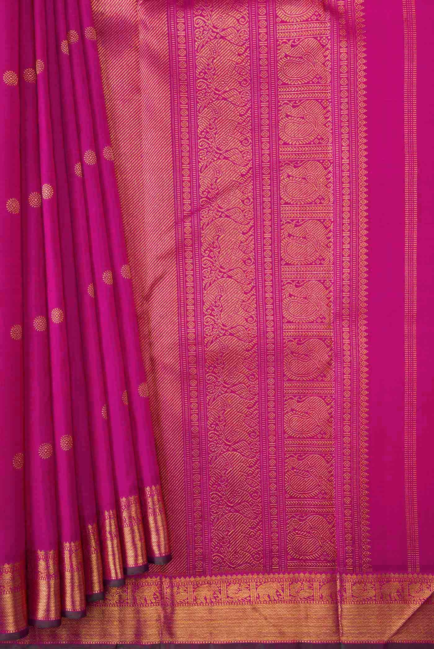Pure Silk Pure Zari Pink Kanchipuram Saree - Image 2