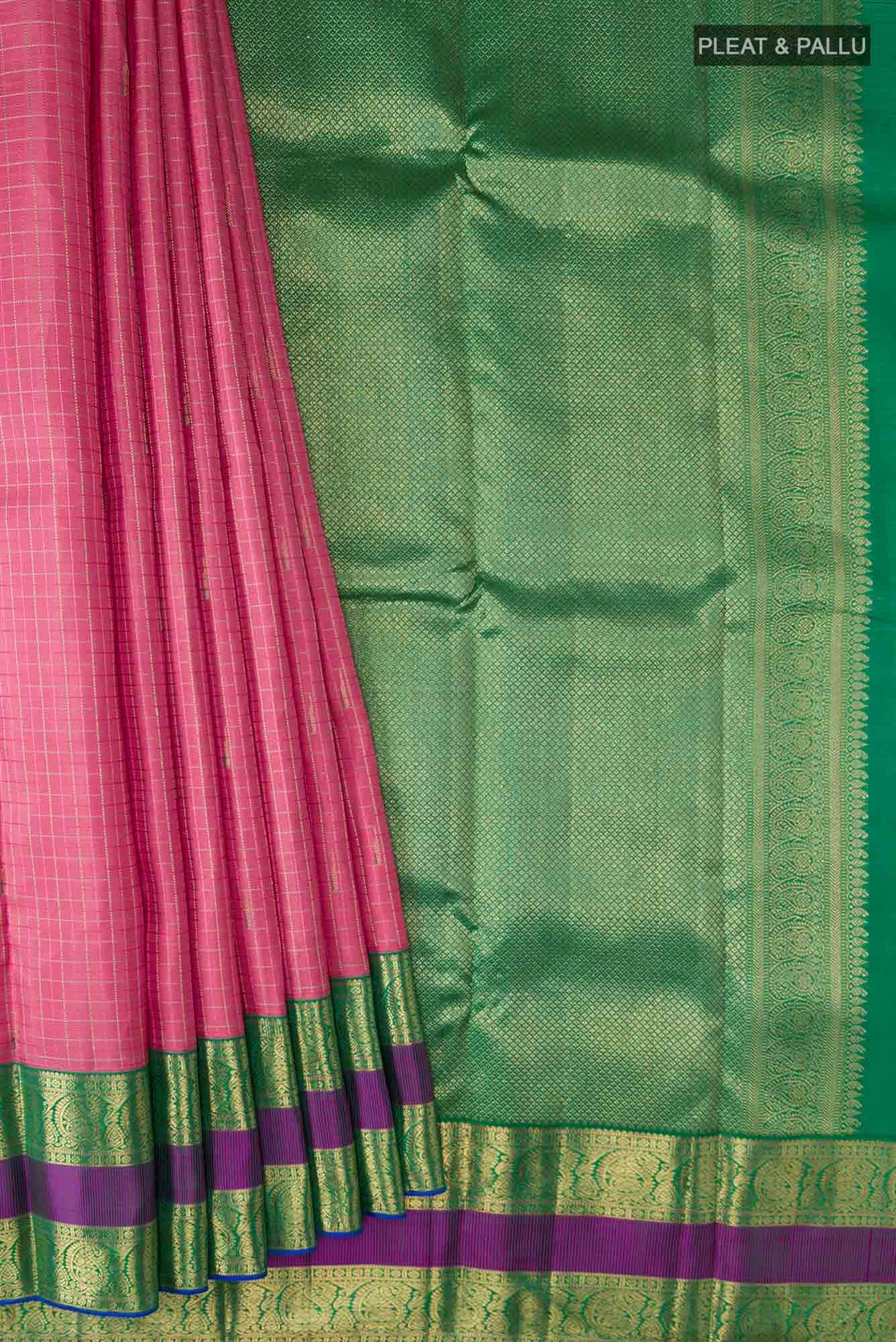 Pure Silk Pure Zari Pink Kanchipuram Saree - Image 2