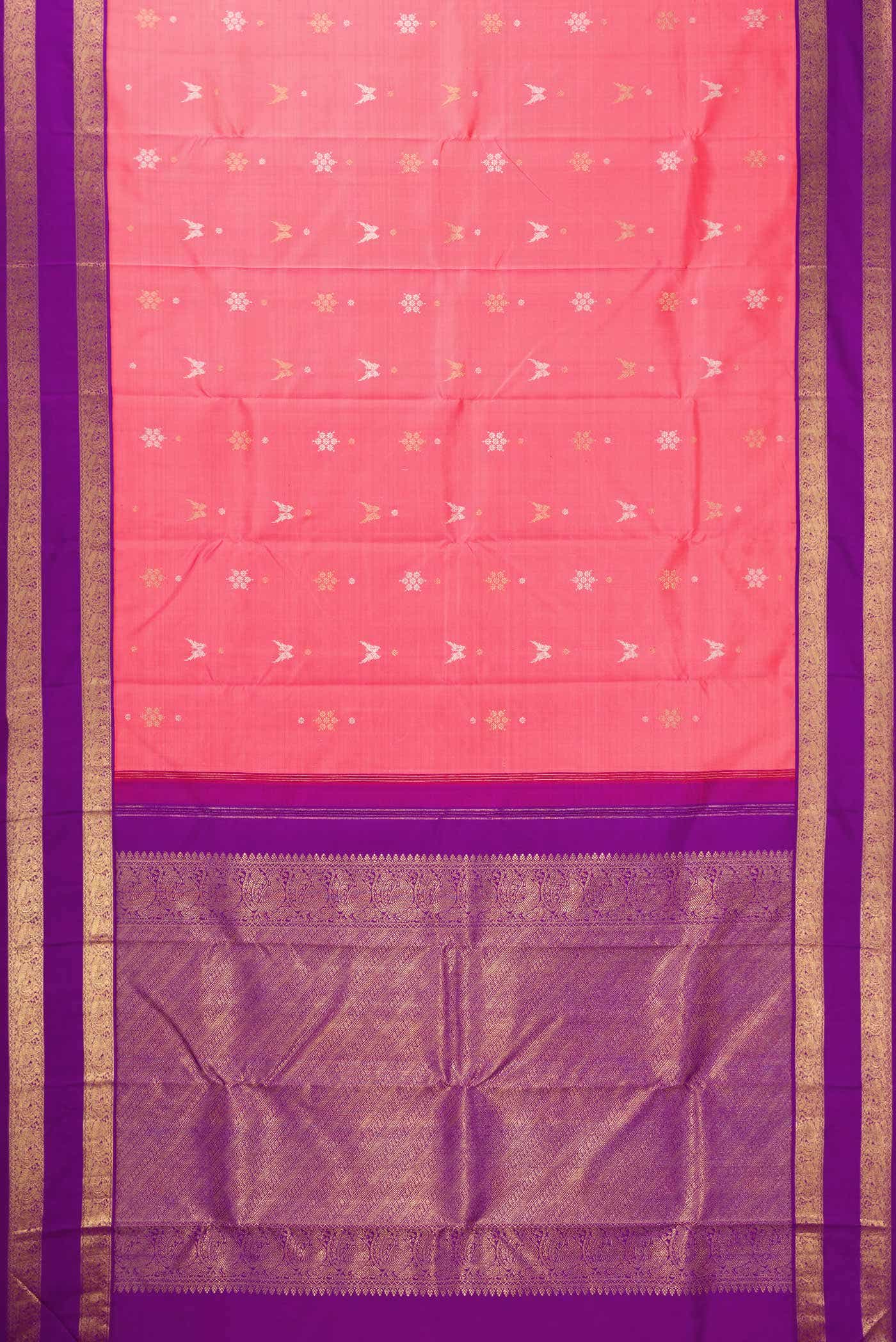 Pure Silk Pure Zari Pink Kanchipuram Saree - Image 4