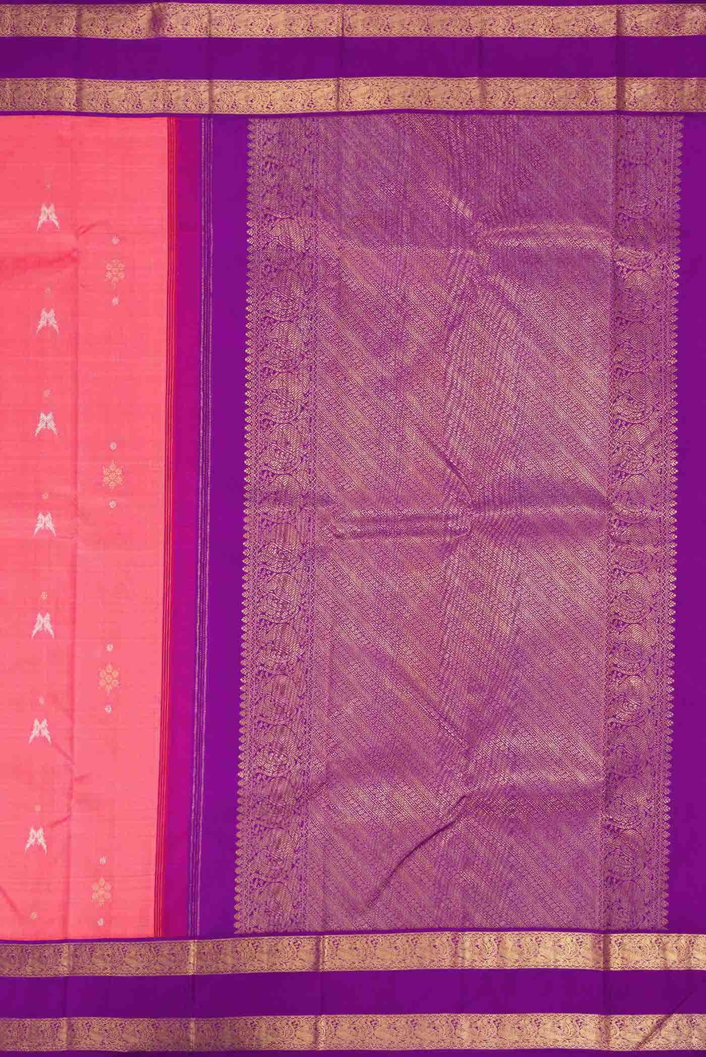 Pure Silk Pure Zari Pink Kanchipuram Saree - Image 5