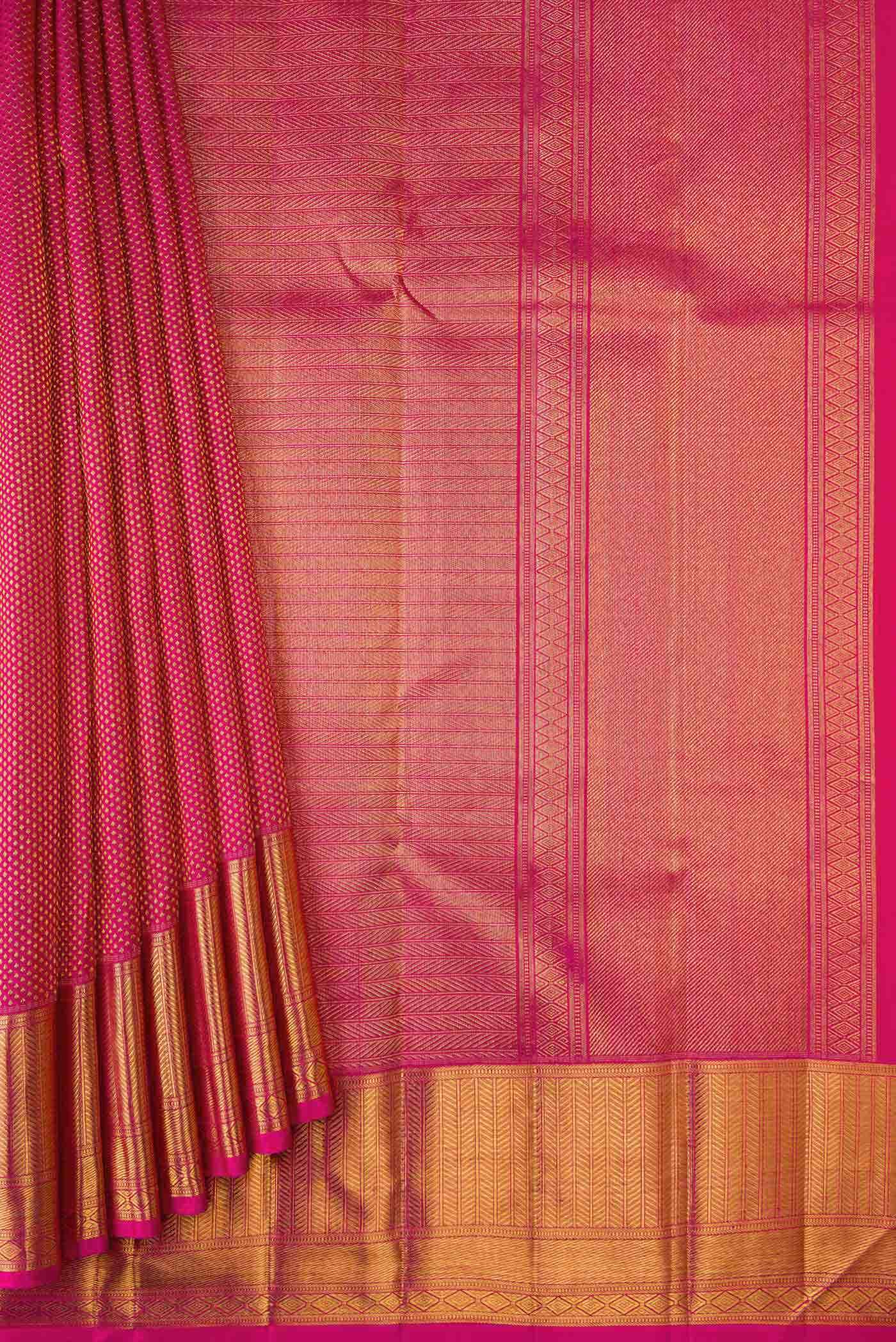 Pure Silk Pure Zari Pink Kanjivaram Saree - Image 2